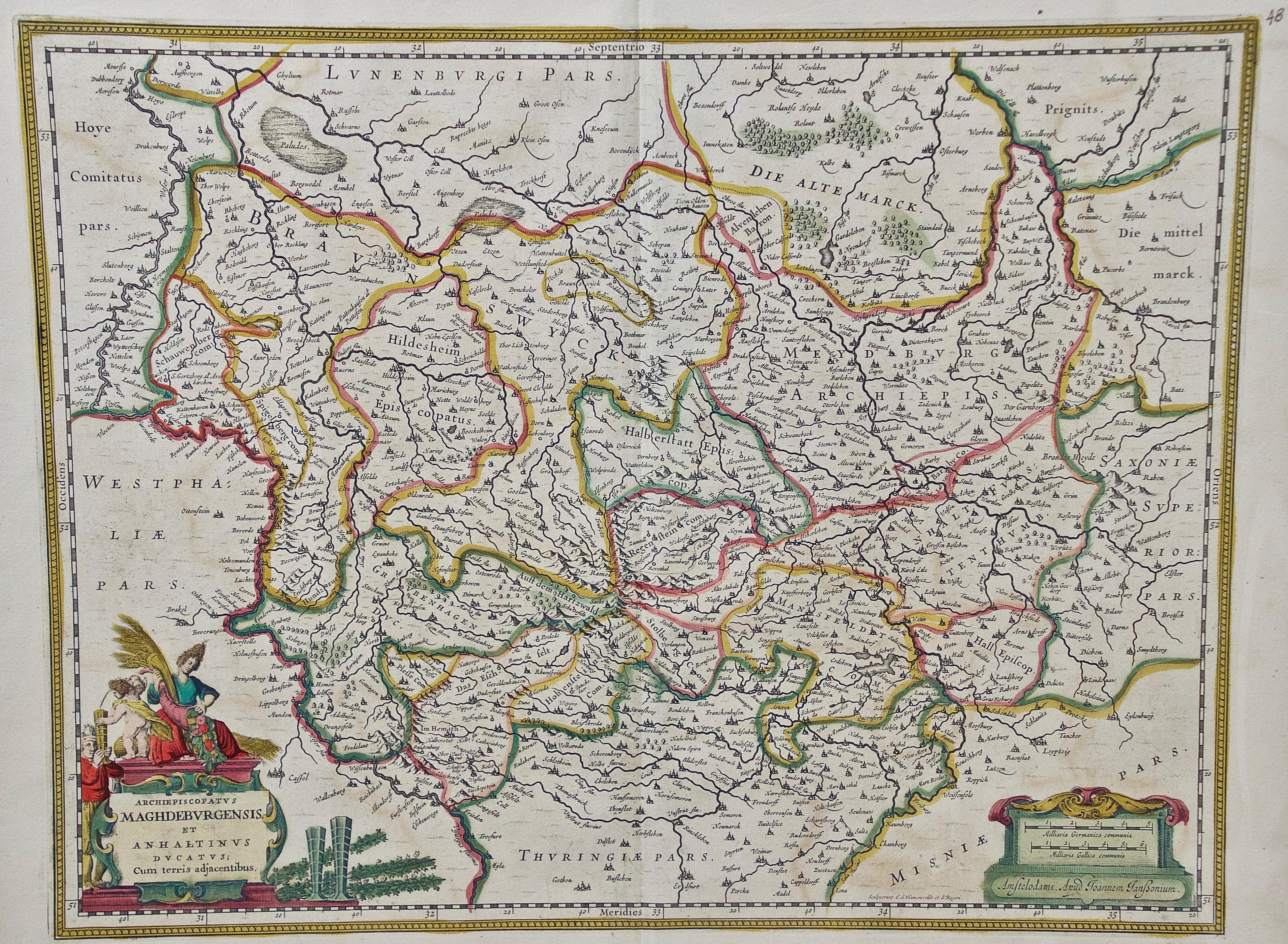 Allemagne de l'Ouest : carte originale du XVIIe siècle colorée à la main par Johannes Janssonius en vente 1