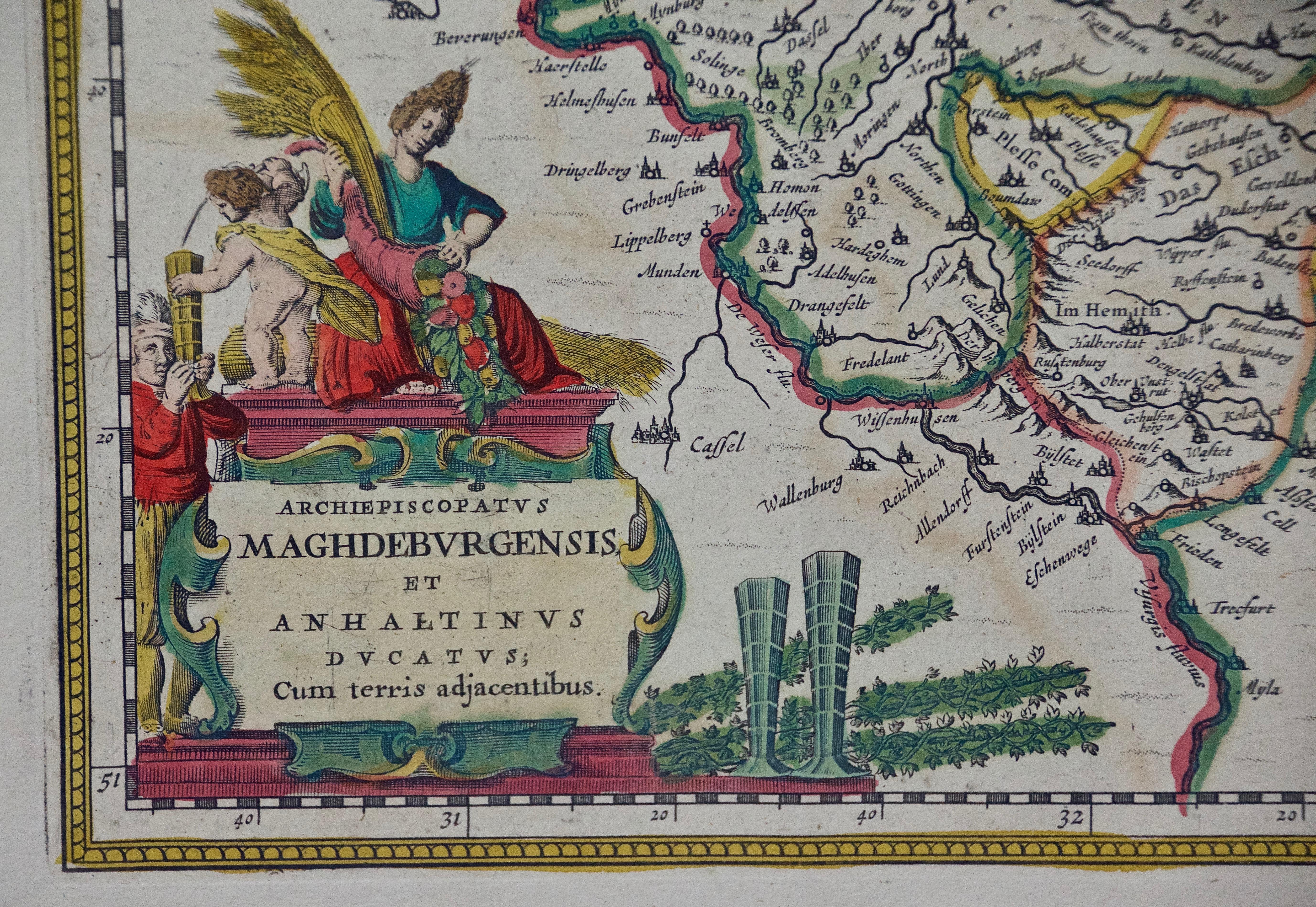 Allemagne de l'Ouest : carte originale du XVIIe siècle colorée à la main par Johannes Janssonius en vente 2