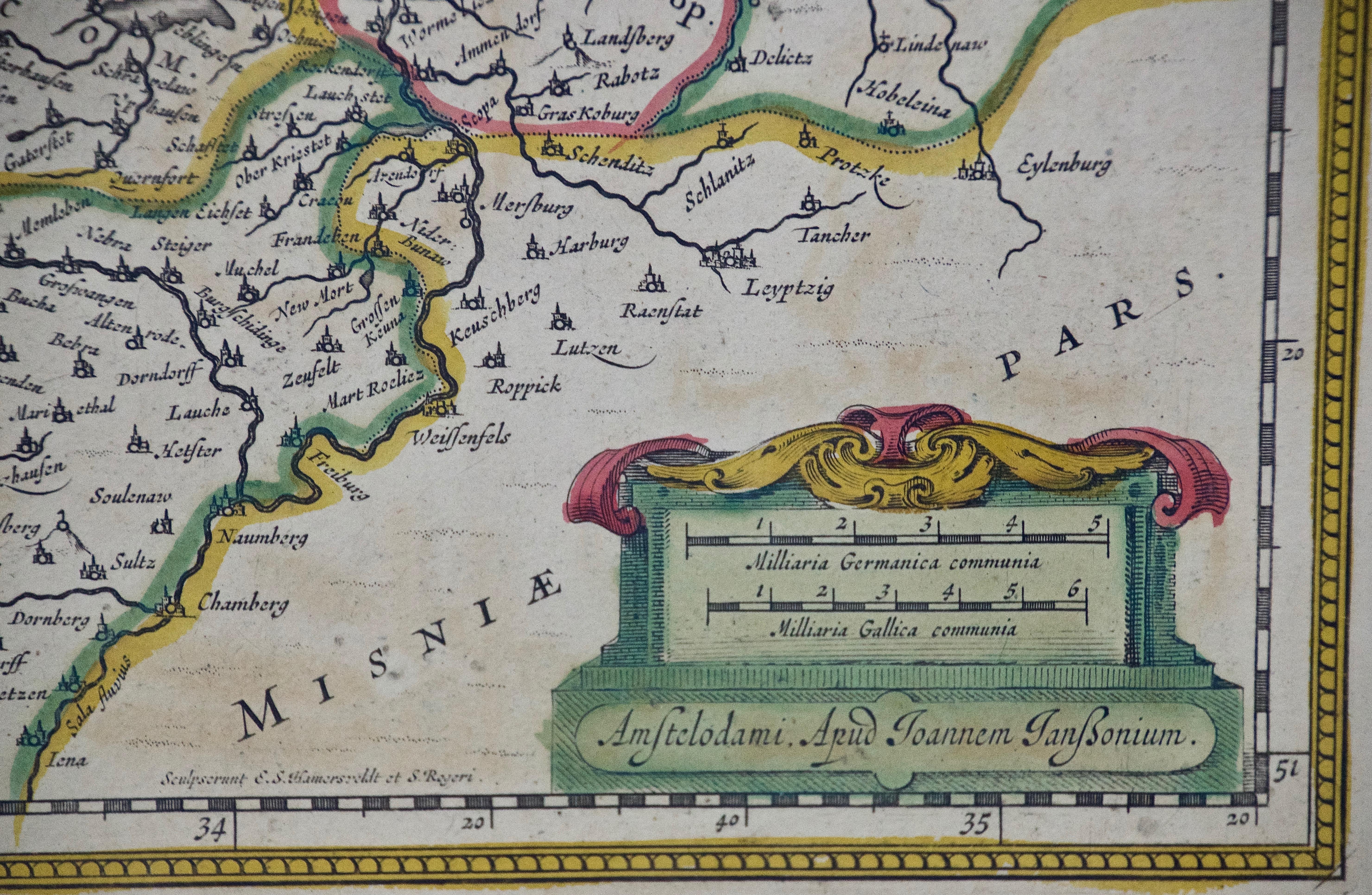 Allemagne de l'Ouest : carte originale du XVIIe siècle colorée à la main par Johannes Janssonius en vente 3