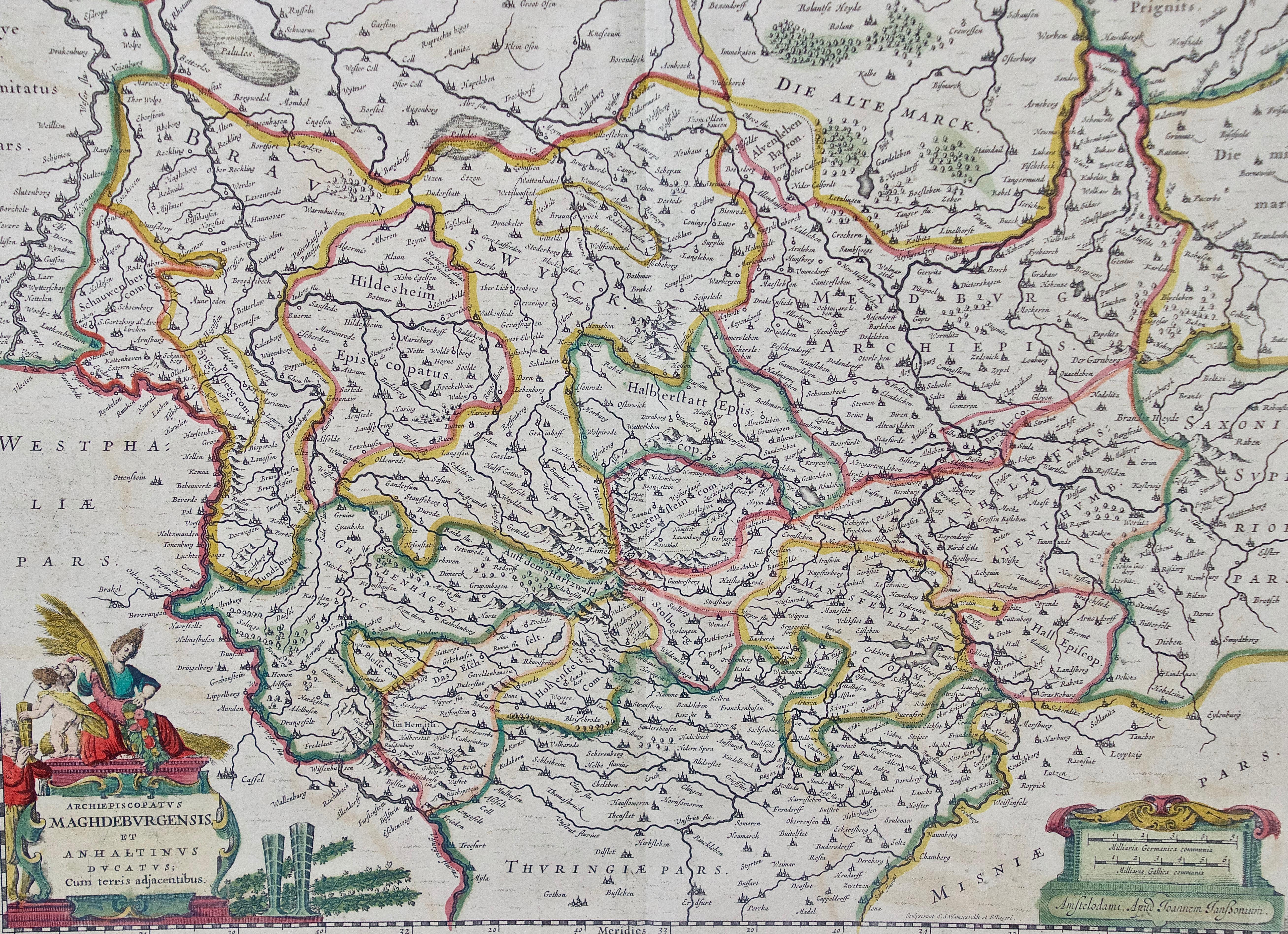 West Germany: Original Hand Colored 17th Century Map by Johannes Janssonius For Sale 1