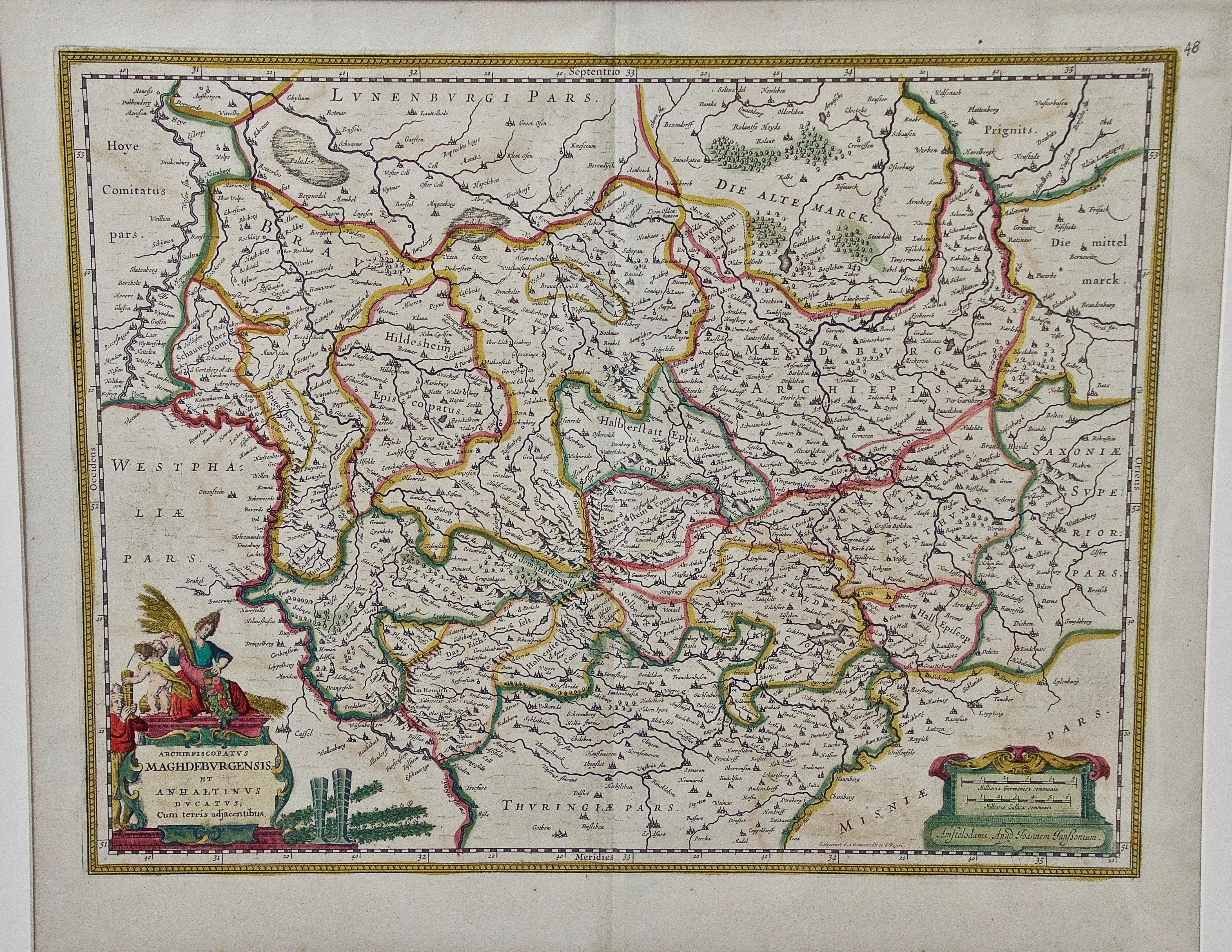 West Germany: Original Hand Colored 17th Century Map by Johannes Janssonius