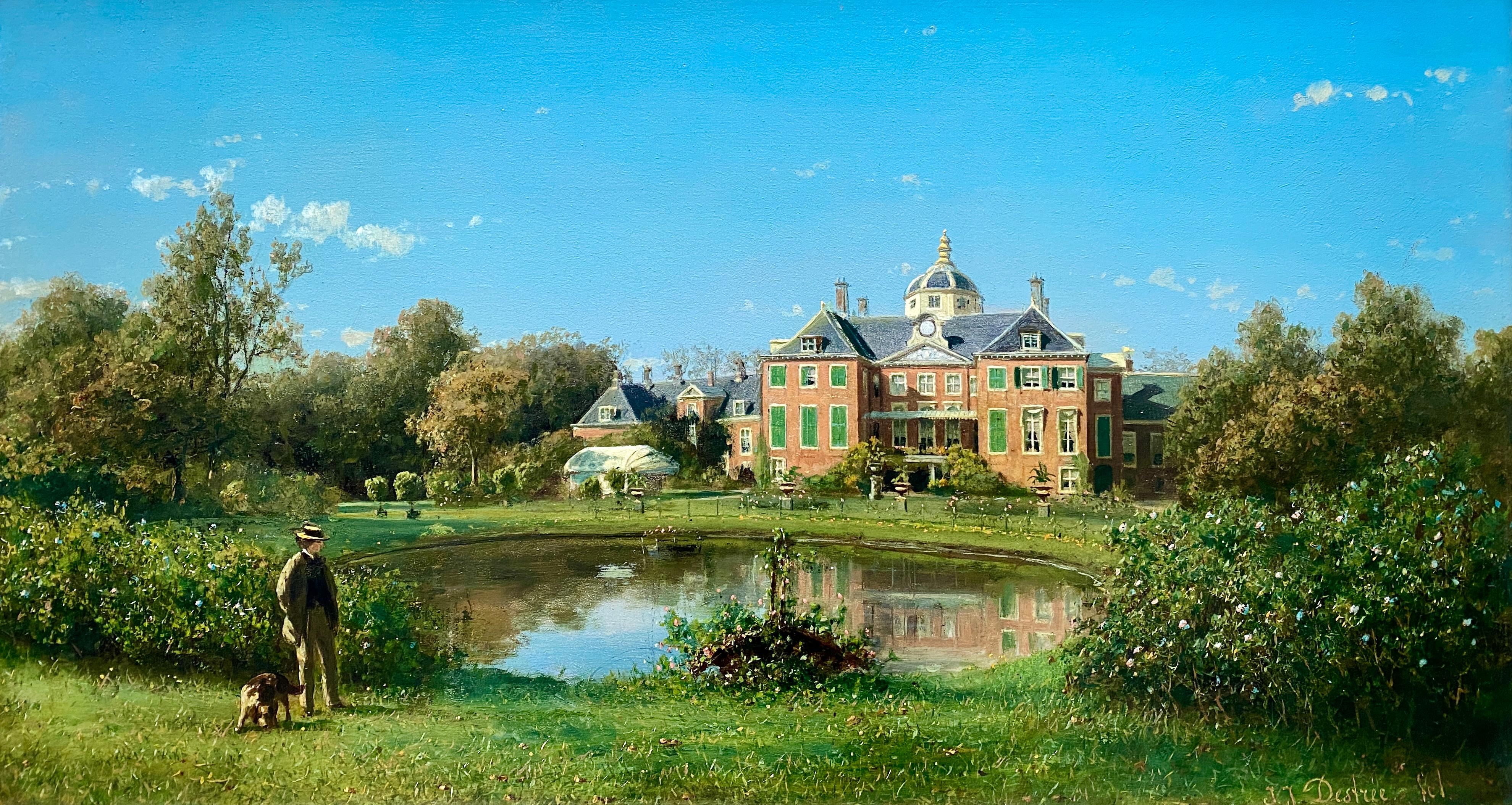 Vue du jardin du château de la famille royale Huis ten Bosch, Den Hague - Painting de Johannes-Joseph Destrée