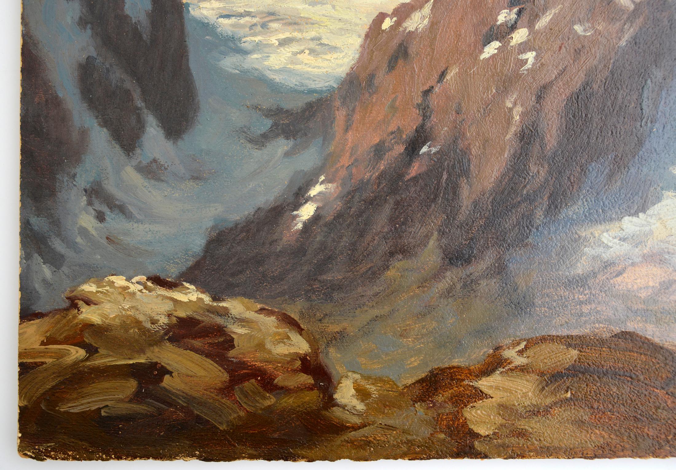 Johannes Kindorf - High Alpine Scenery, 1960s. Oil on wooden panel. Signed on the front: 