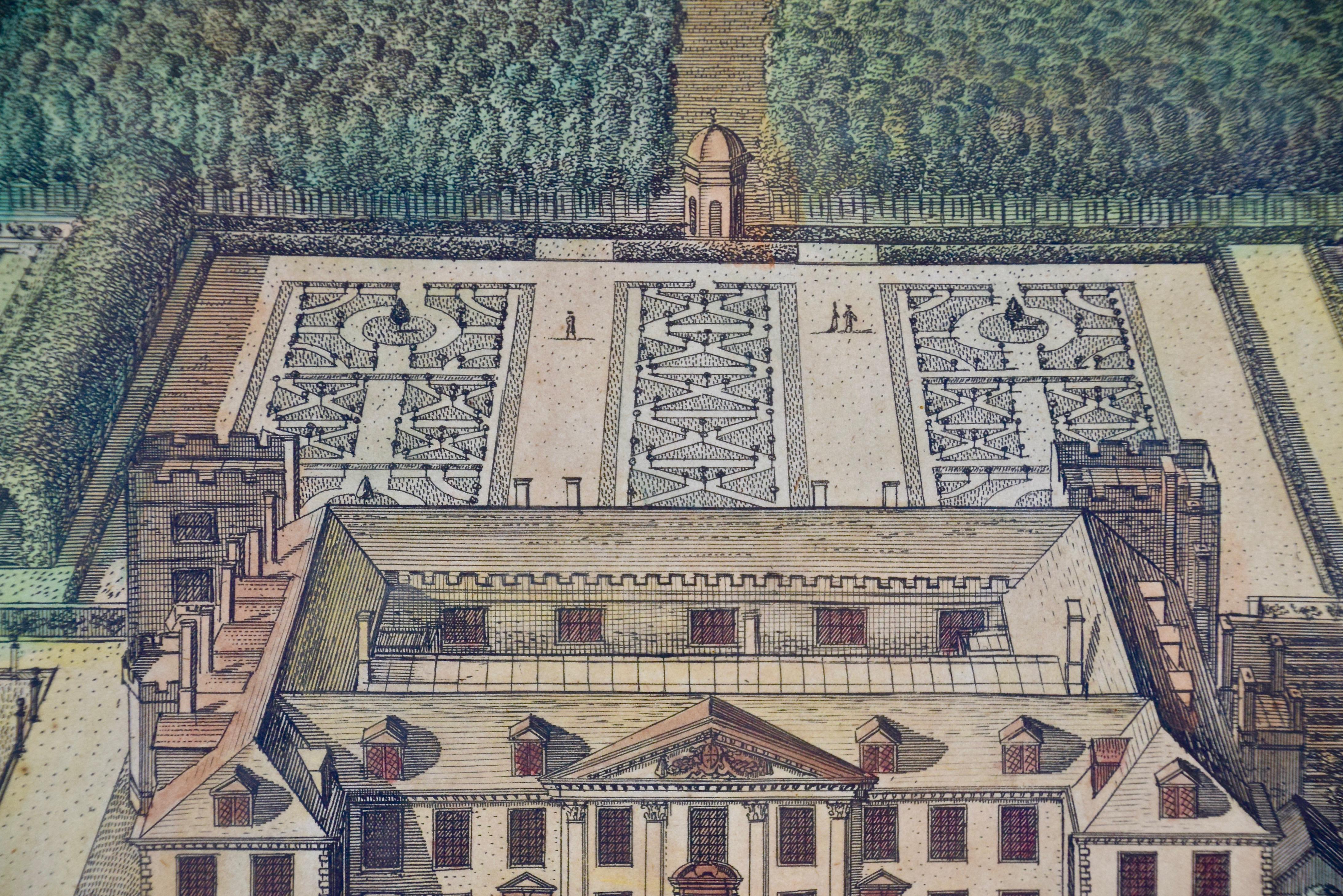 Early 18th Century Bird's-Eye View of Grimsthorpe Castle, Lincolnshire, England  - Gray Landscape Print by Johannes Kip