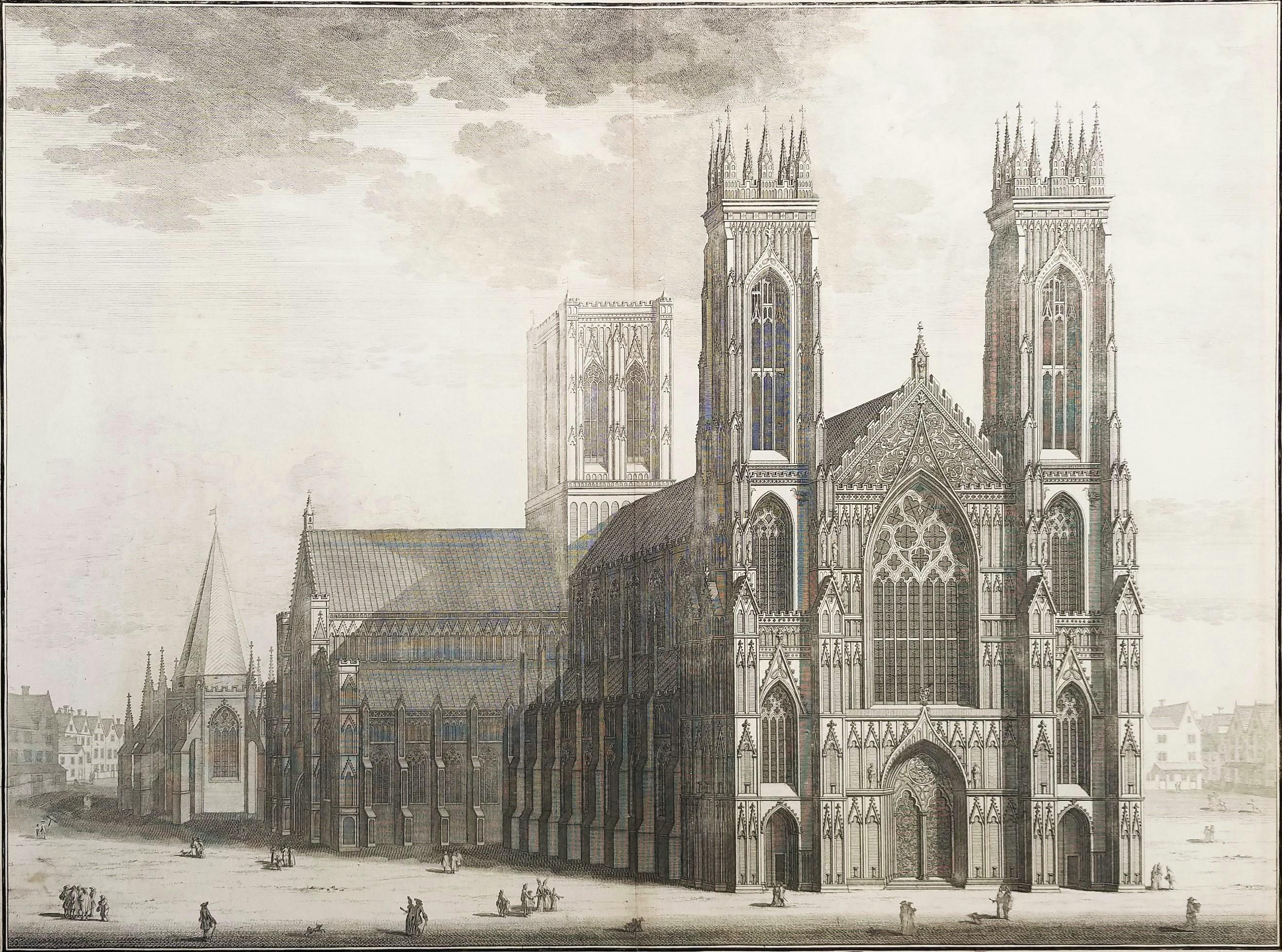 Landscape Print de Johannes Kip - La perspectiva oeste de la catedral de York /// Grabado "Britannia Illustrata