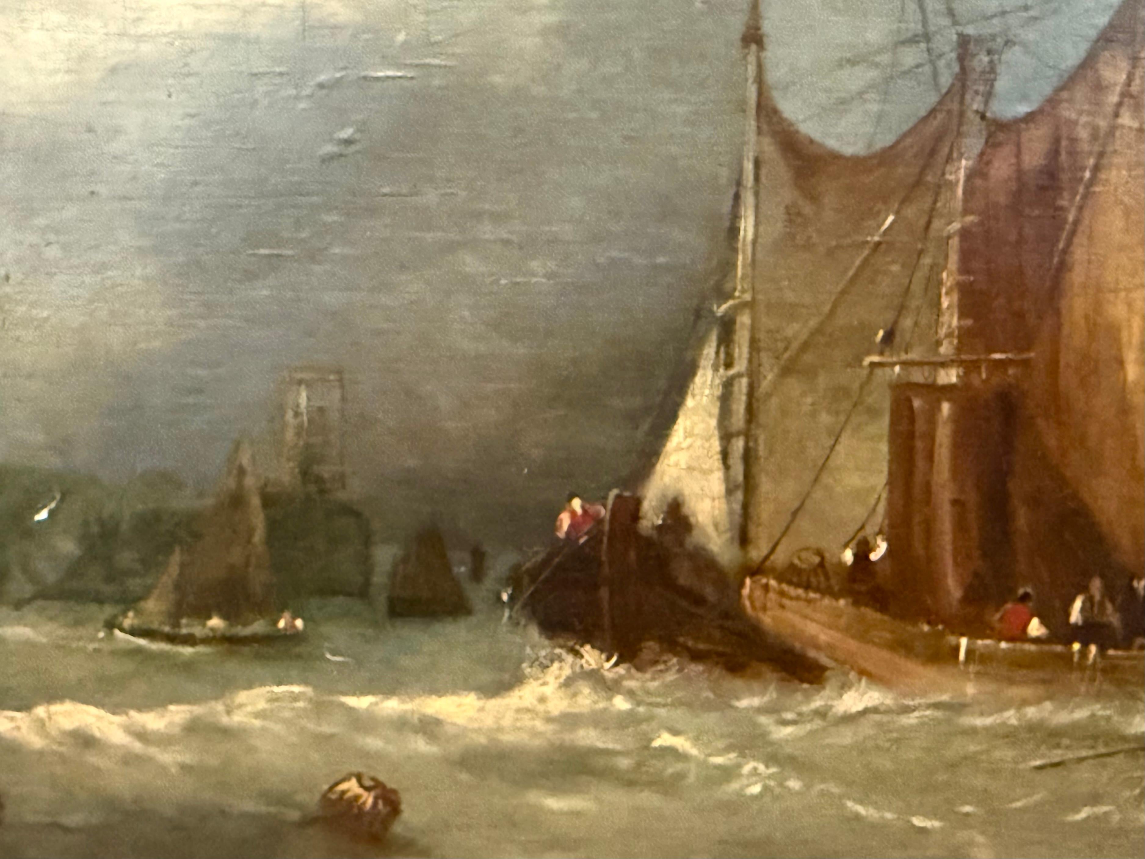 Veleros en Velada por la costa - Painting Escuela holandesa de Johannes Koekkoek