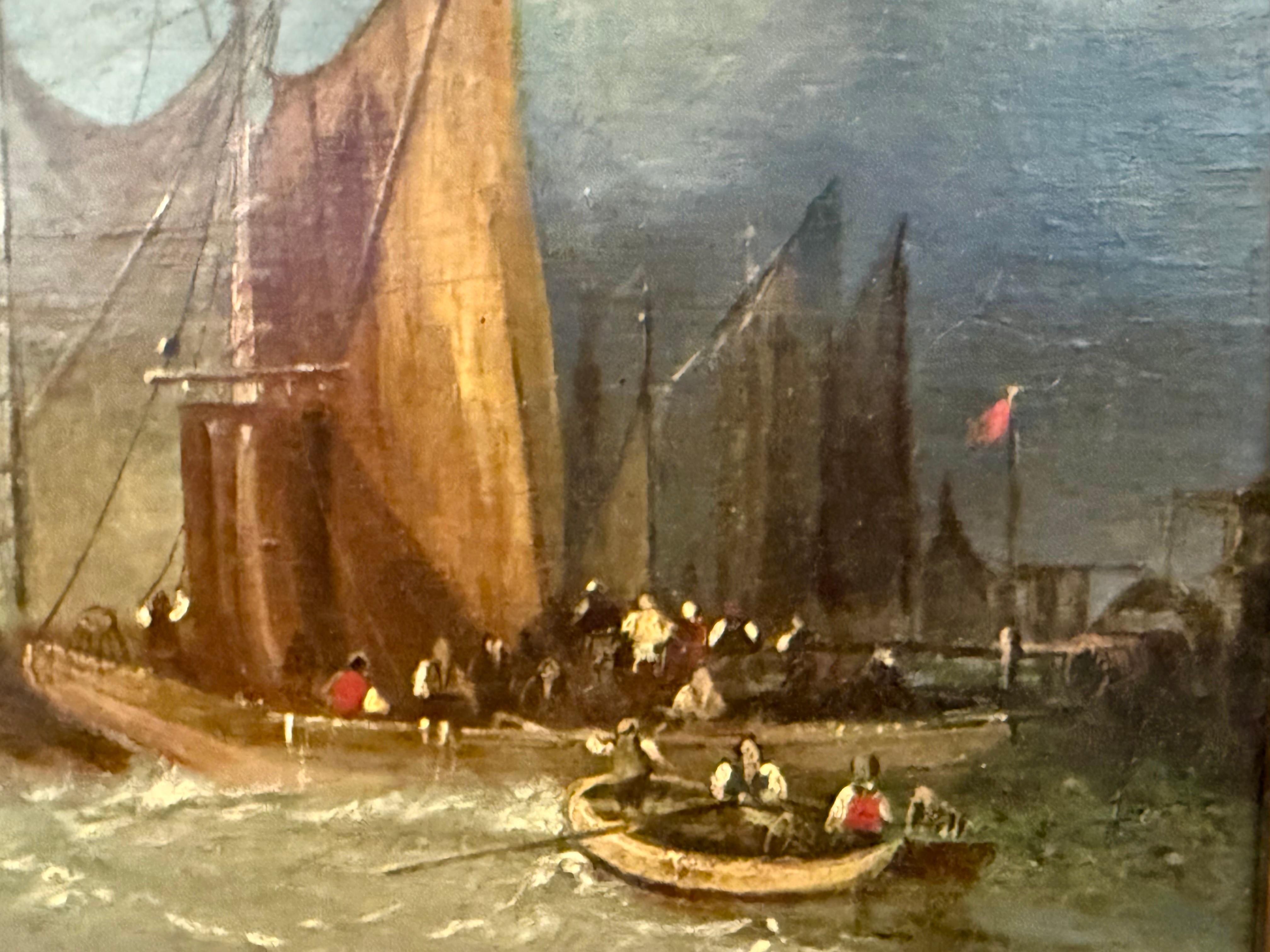 Veleros en Velada por la costa - Landscape Painting Marrón de Johannes Koekkoek