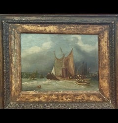 Antique Sailing boats in Evening by coast