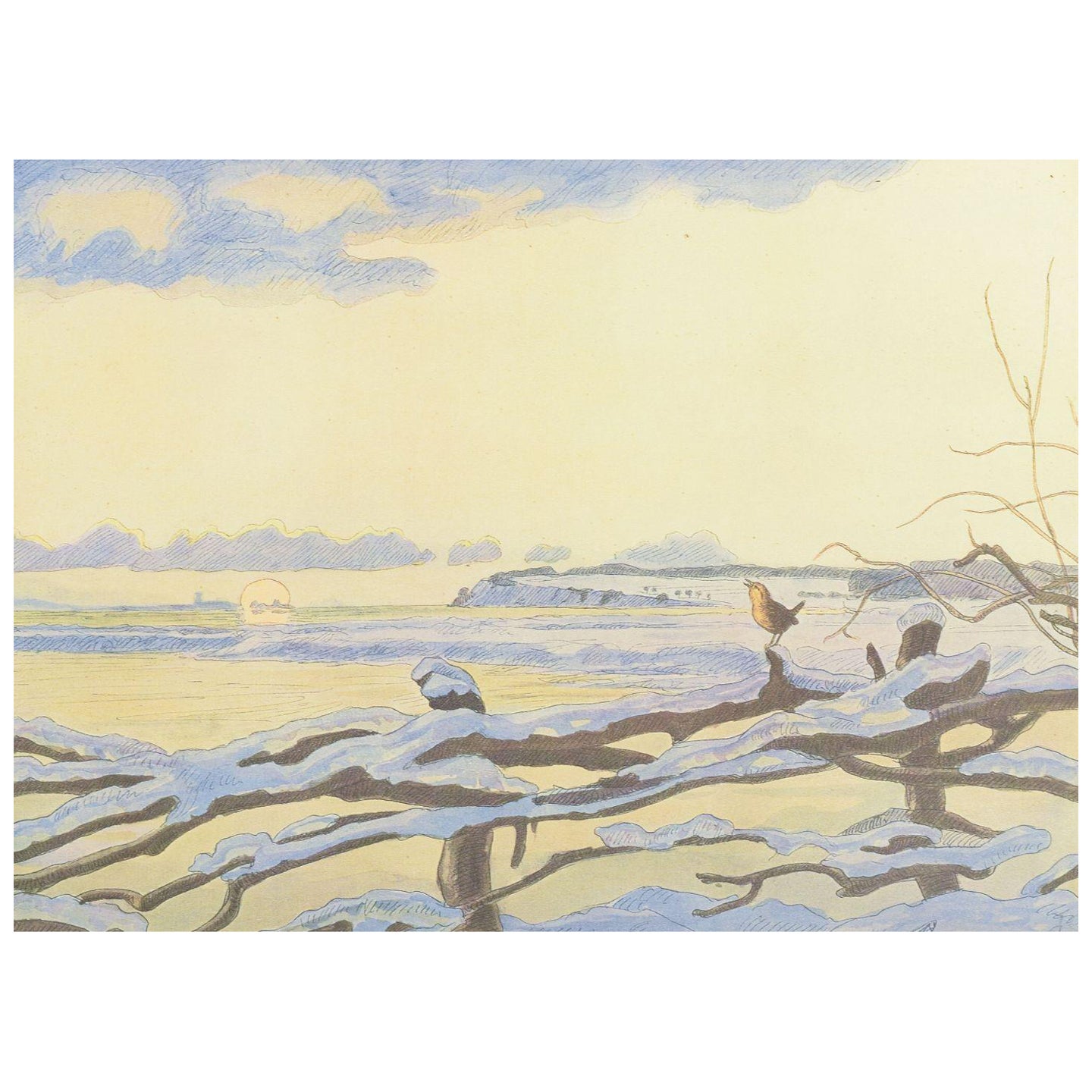 Johannes Larsen, Denmark. "December Morning", ca. 1908. Print on paper. For Sale
