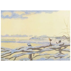 Antique Johannes Larsen, Denmark. "December Morning", ca. 1908. Print on paper.