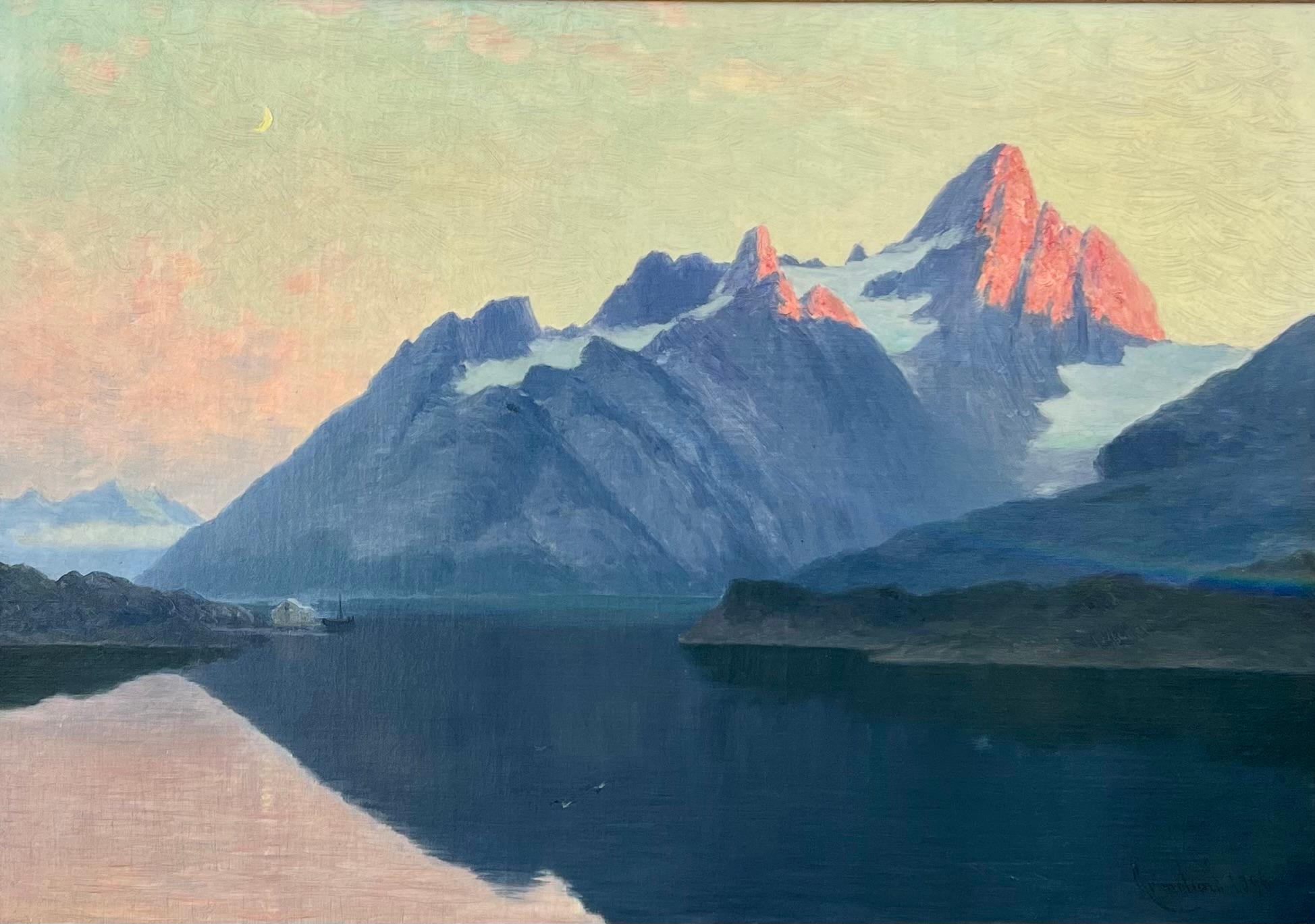 Raftsund Dans Les Isles De Lofoten - Painting de Johannes M. Grimelund
