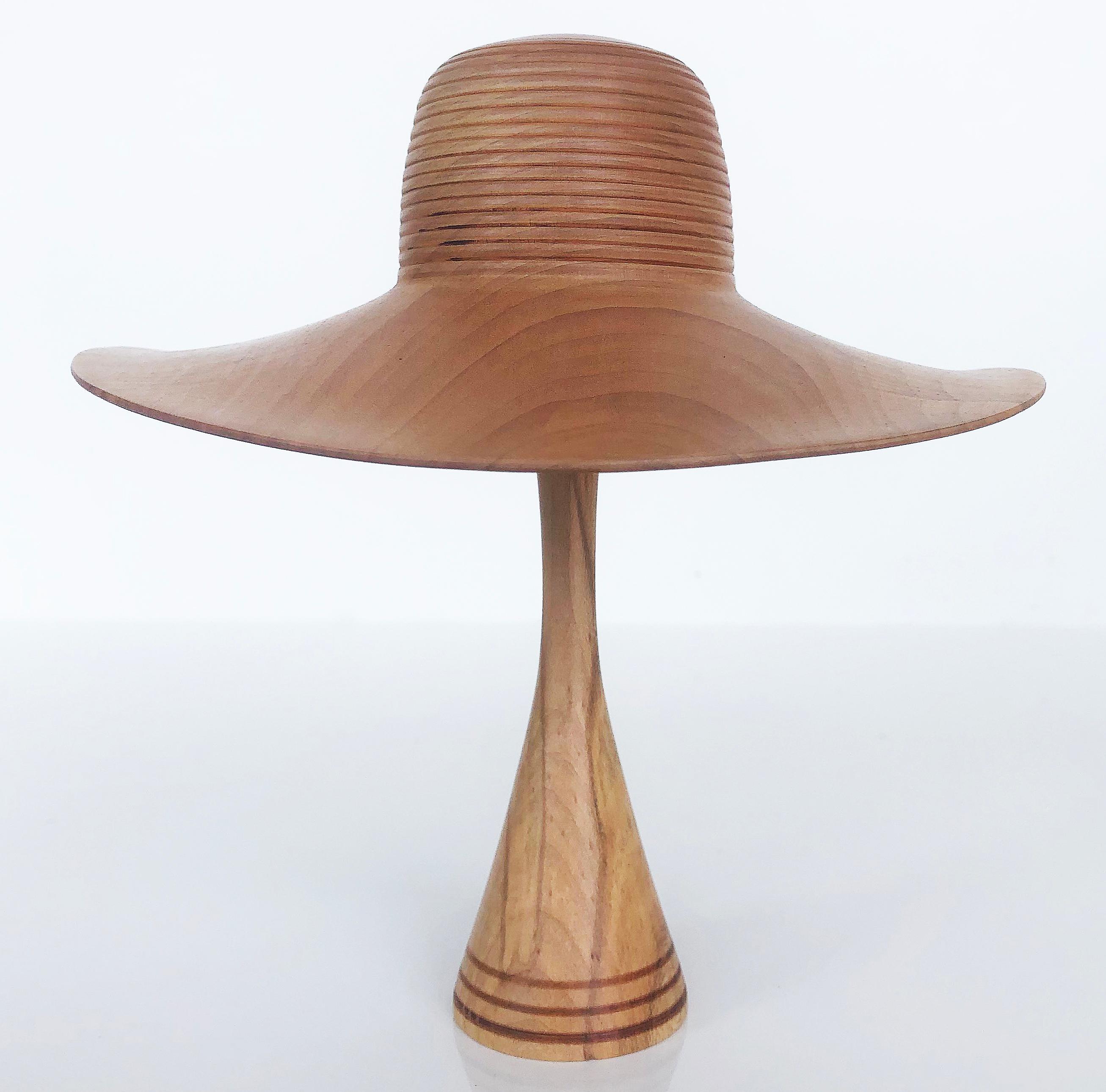  Johannes Michelsen Turned Pair of Wood Hats on Stands, Signed and Dated 3