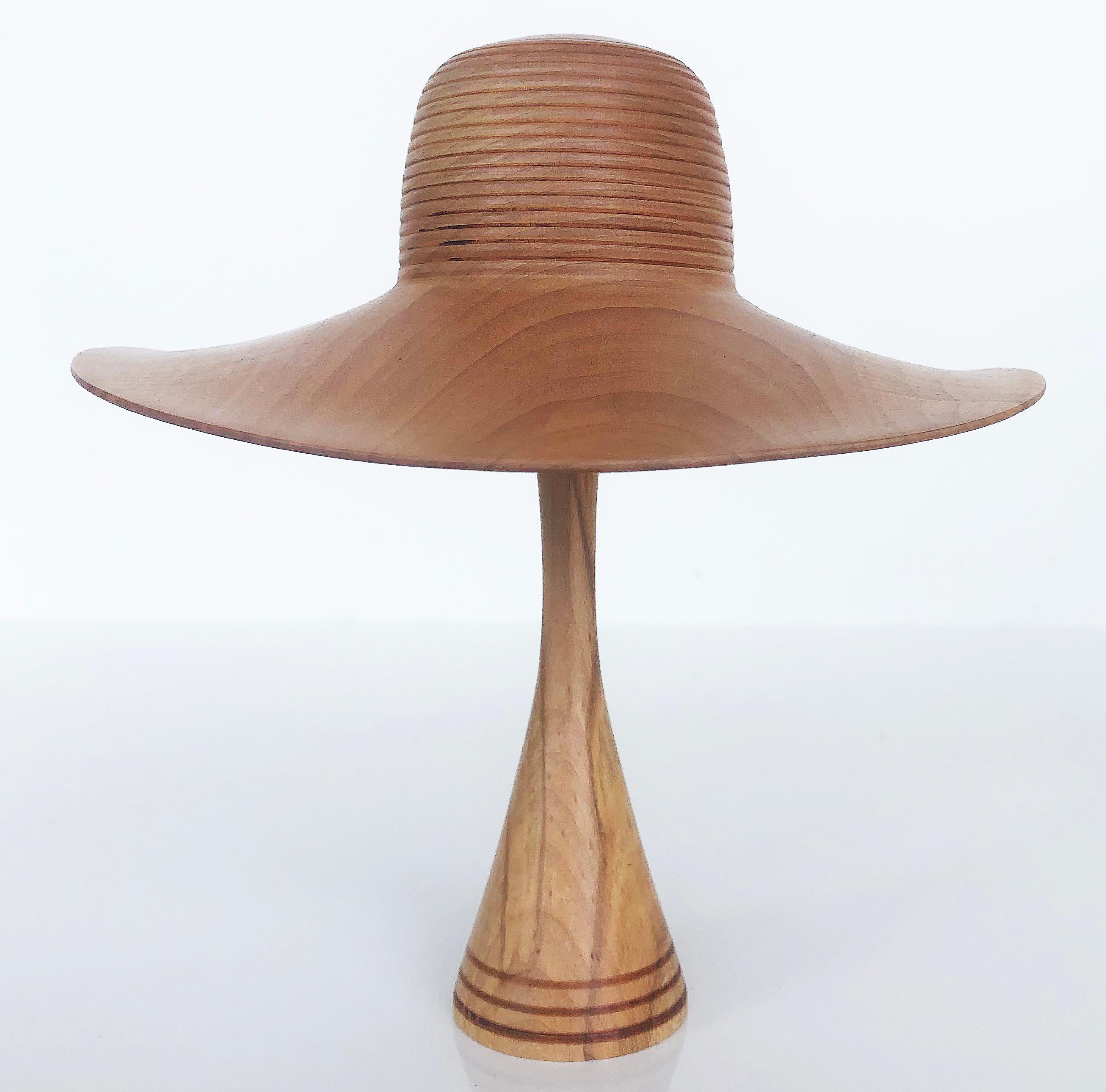 Johannes Michelsen Turned Pair of Wood Hats on Stands, Signed and Dated 3