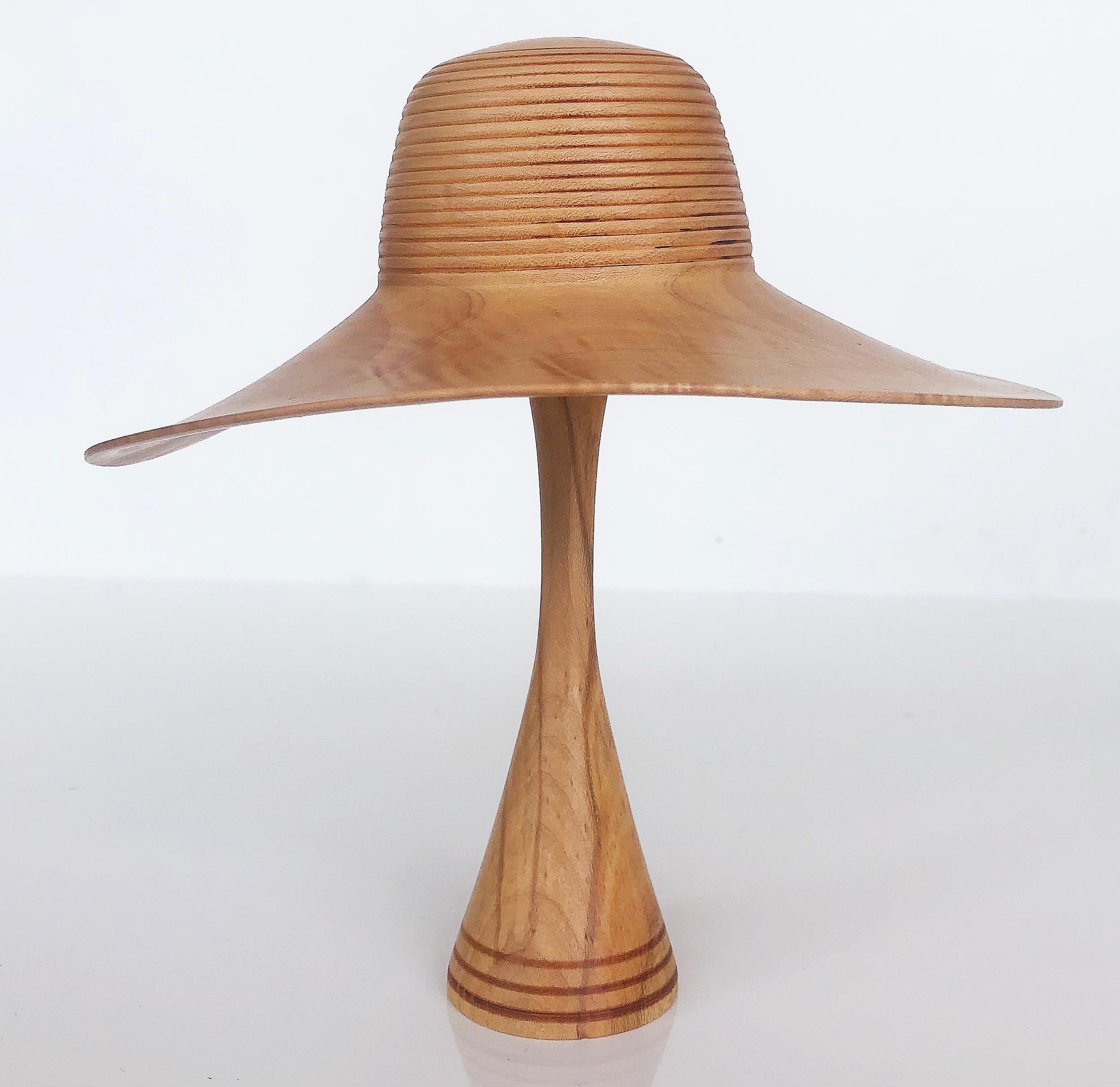 Johannes Michelsen Turned Pair of Wood Hats on Stands, Signed and Dated 4
