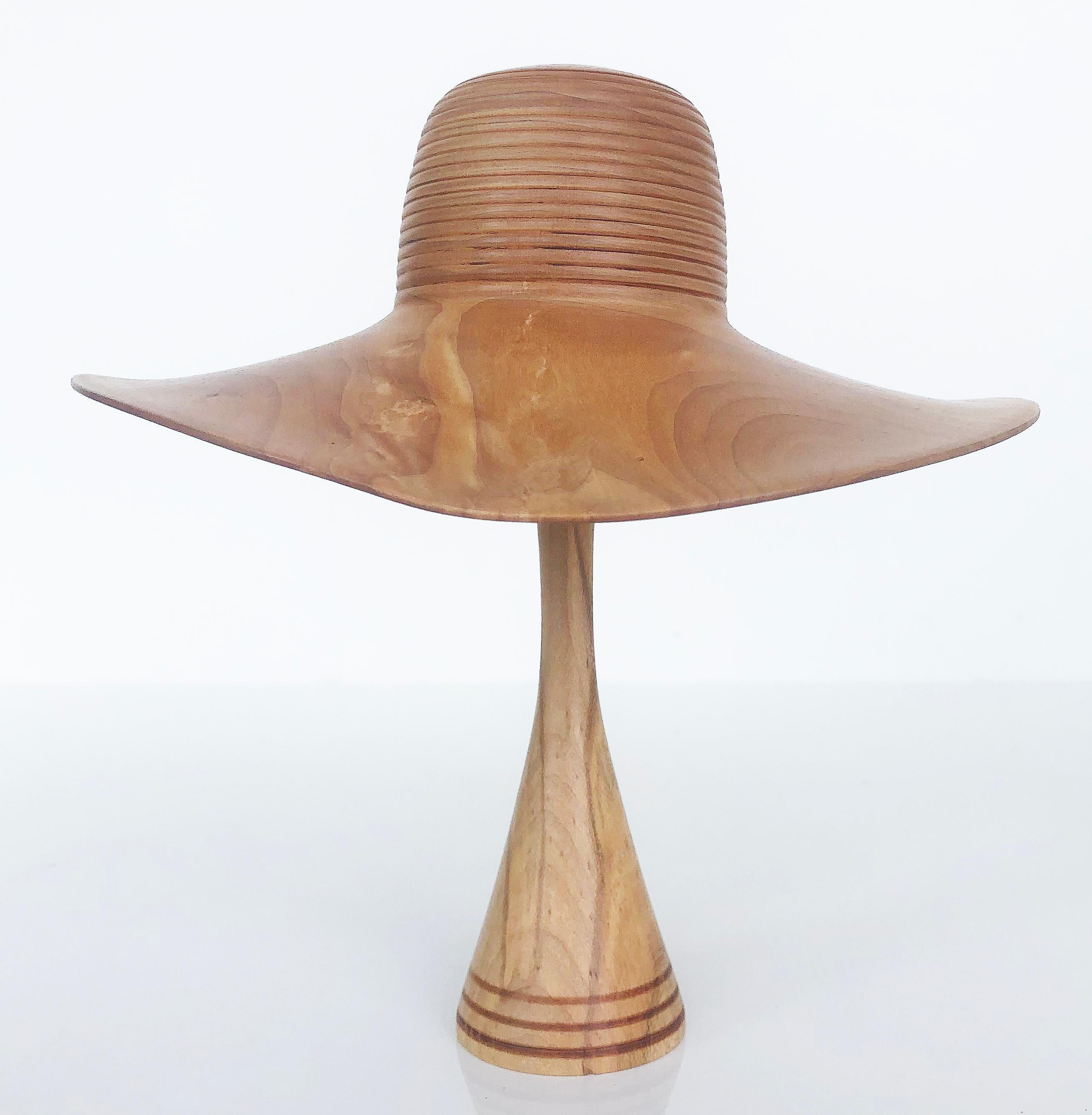 Johannes Michelsen Turned Pair of Wood Hats on Stands, Signed and Dated 7