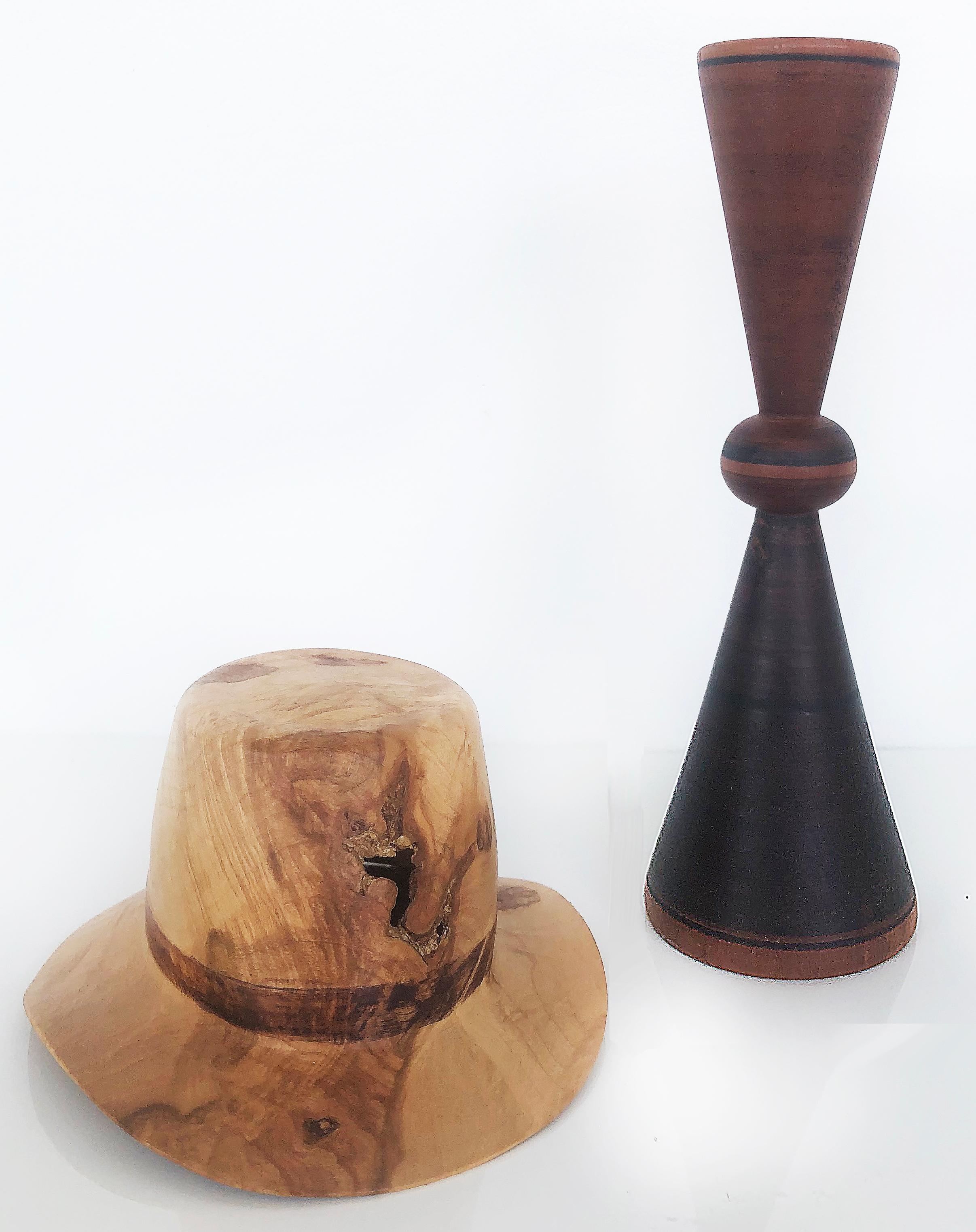  Johannes Michelsen Turned Pair of Wood Hats on Stands, Signed and Dated In Good Condition In Miami, FL