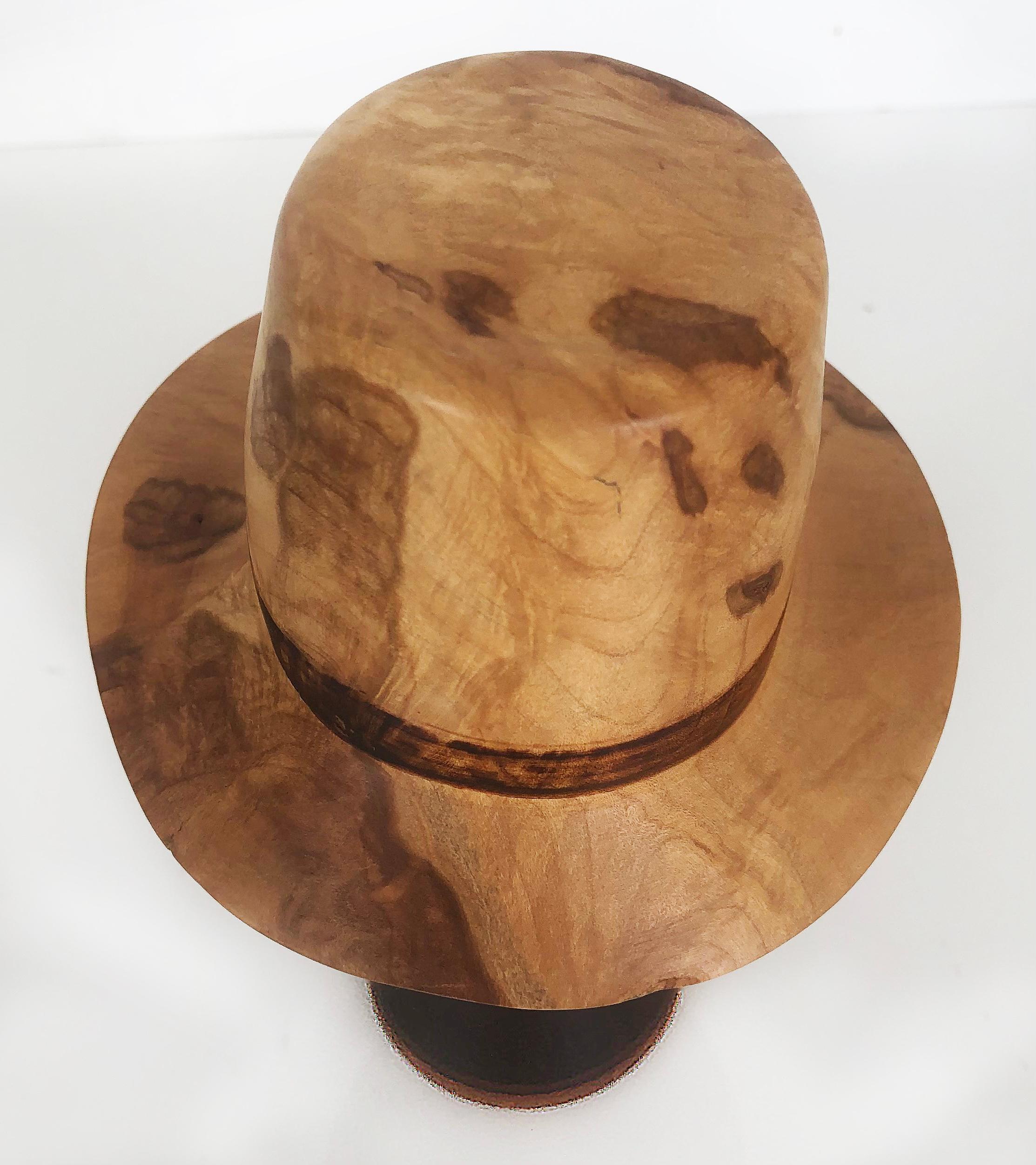 Johannes Michelsen Turned Pair of Wood Hats on Stands, Signed and Dated 1