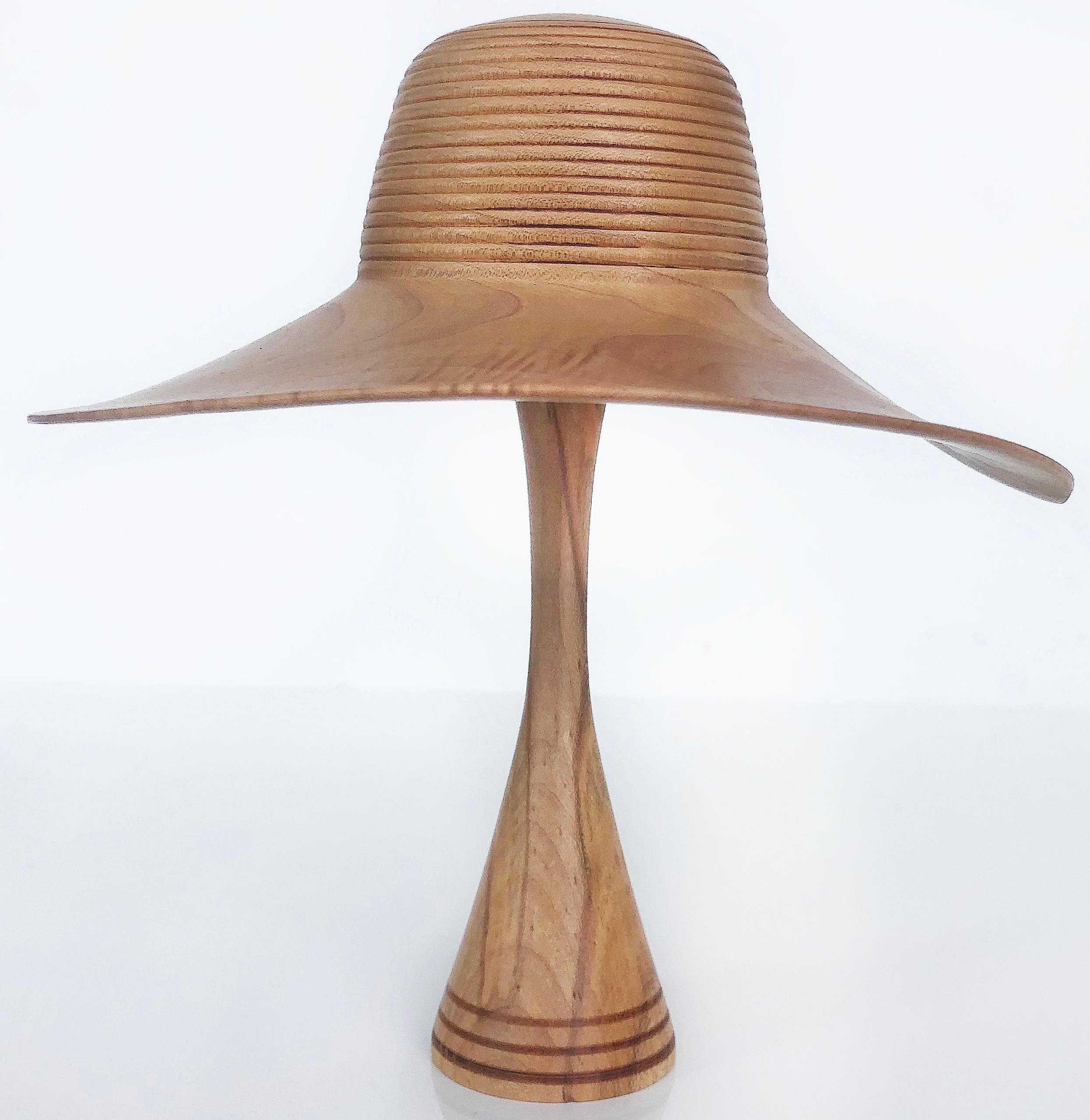 Johannes Michelsen Turned Pair of Wood Hats on Stands, Signed and Dated 2