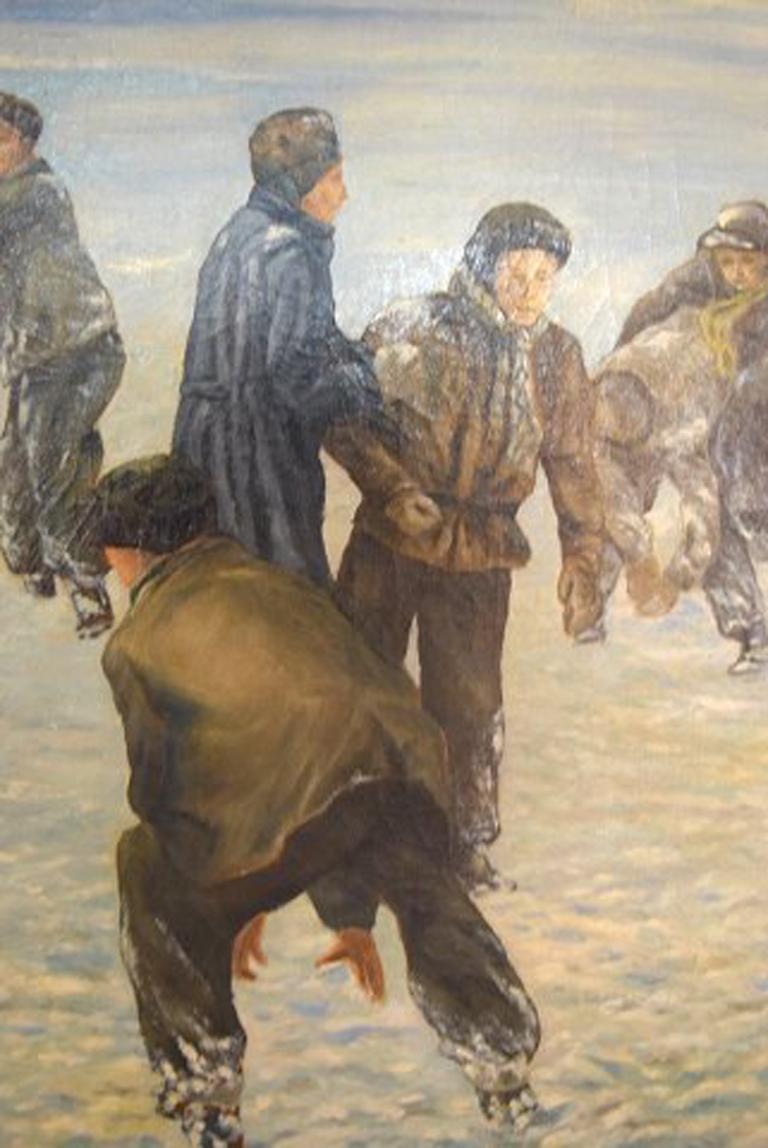 Johannes Nielsen, Winter Scene from Copenhagen, Snowball fight, Oil on canvas. 2