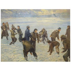 Johannes Nielsen, Winter Scene from Copenhagen, Snowball fight, Oil on canvas.