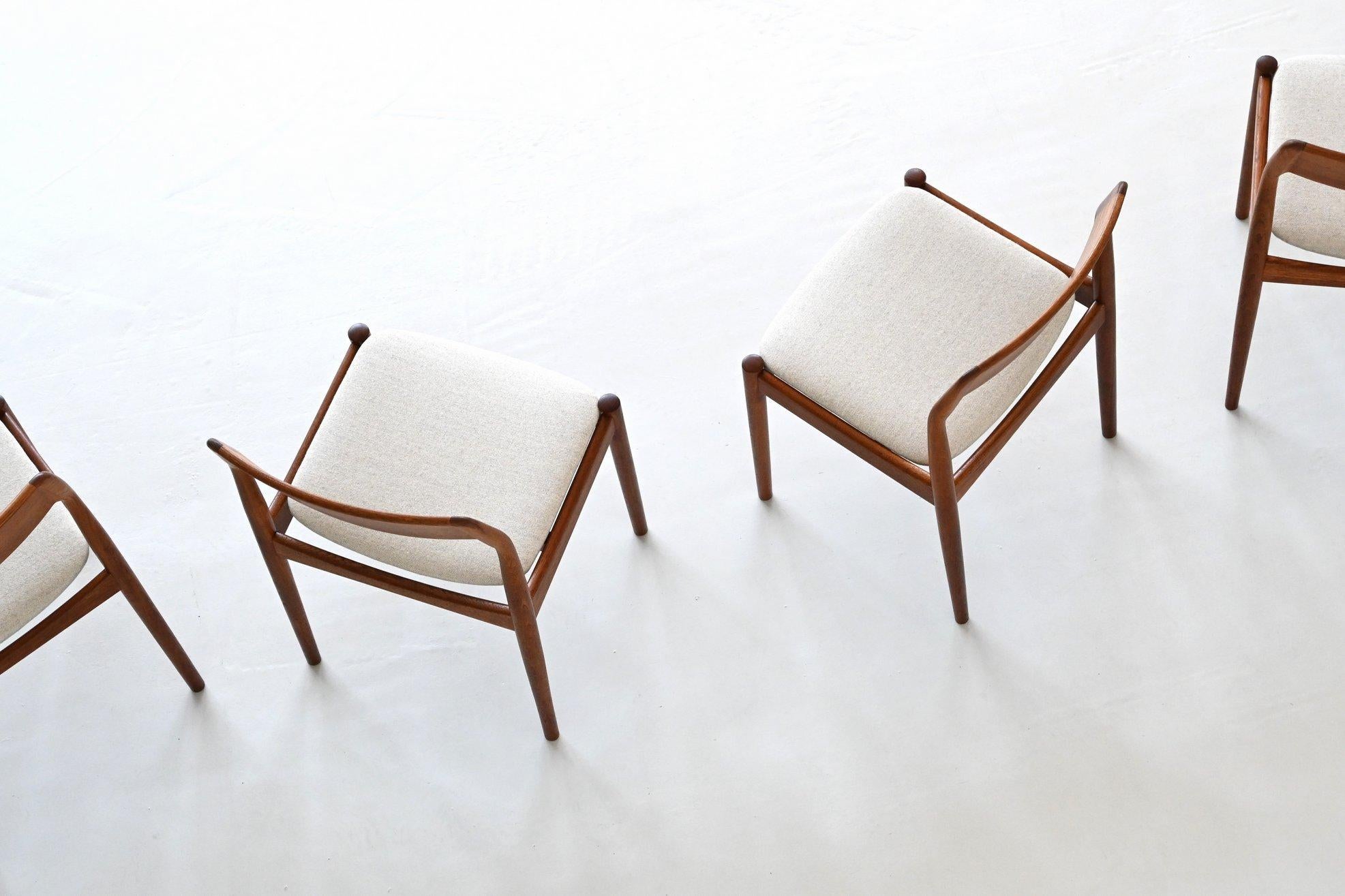Johannes Norgaard dining chairs in teak and wool Denmark 1963 3