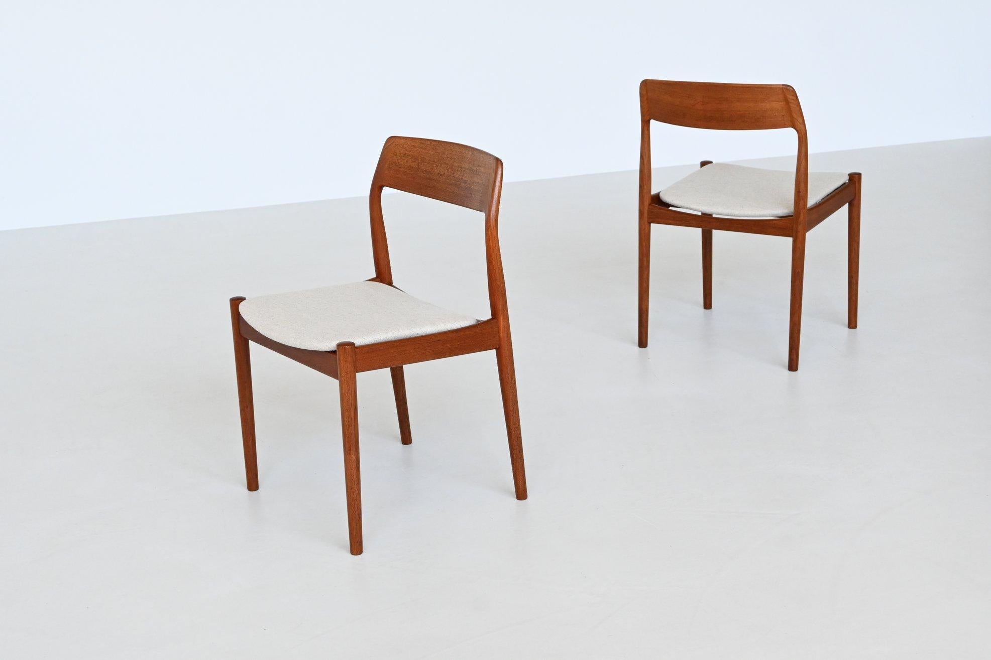 Johannes Norgaard dining chairs in teak and wool Denmark 1963 5