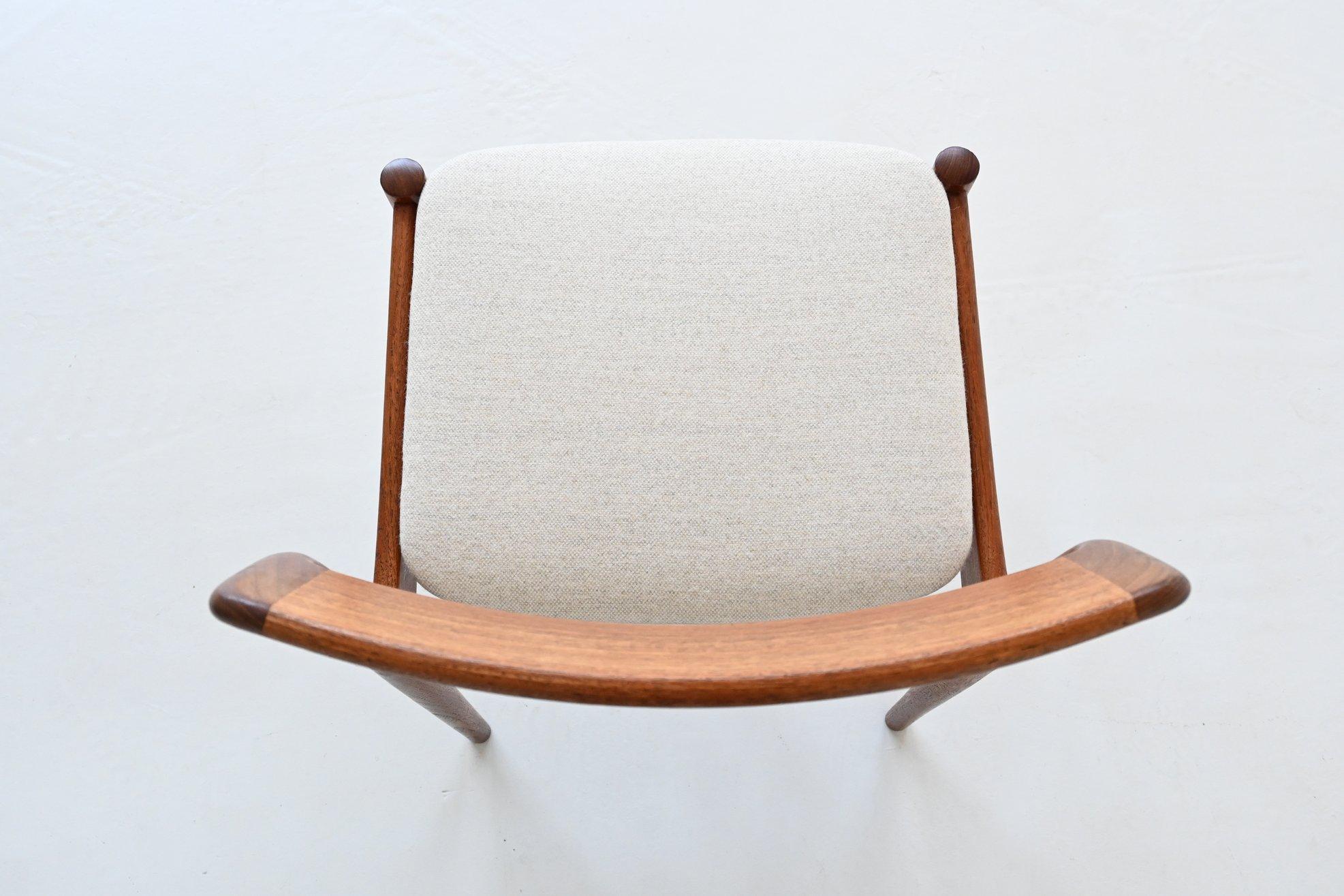 Johannes Norgaard dining chairs in teak and wool Denmark 1963 10