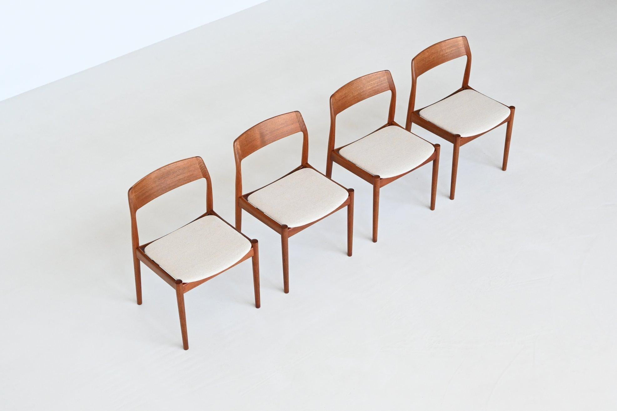 Mid-Century Modern Johannes Norgaard dining chairs in teak and wool Denmark 1963