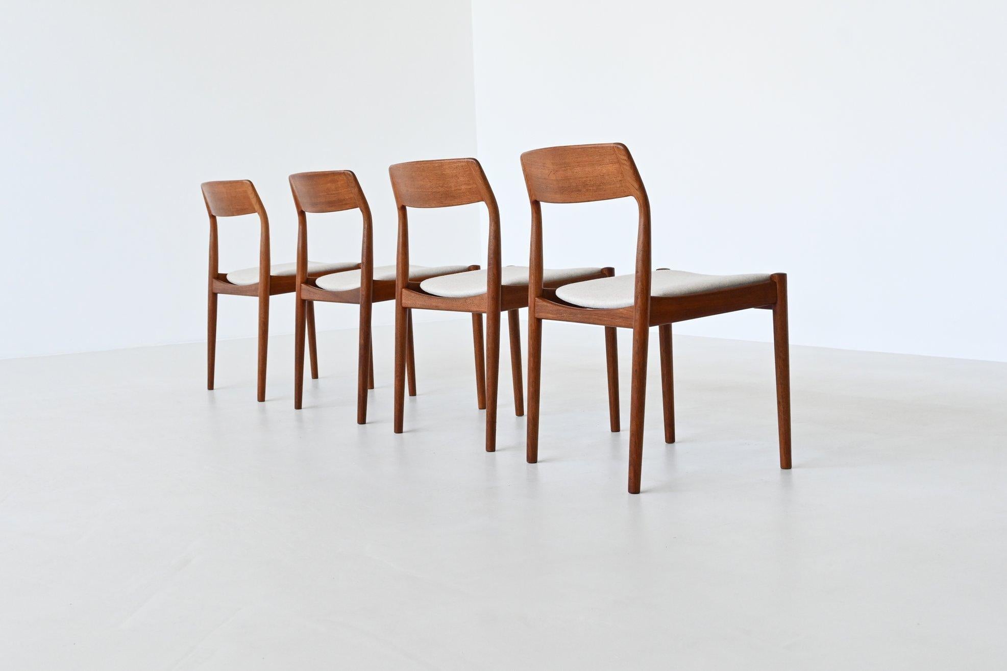Johannes Norgaard dining chairs in teak and wool Denmark 1963 In Good Condition In Etten-Leur, NL