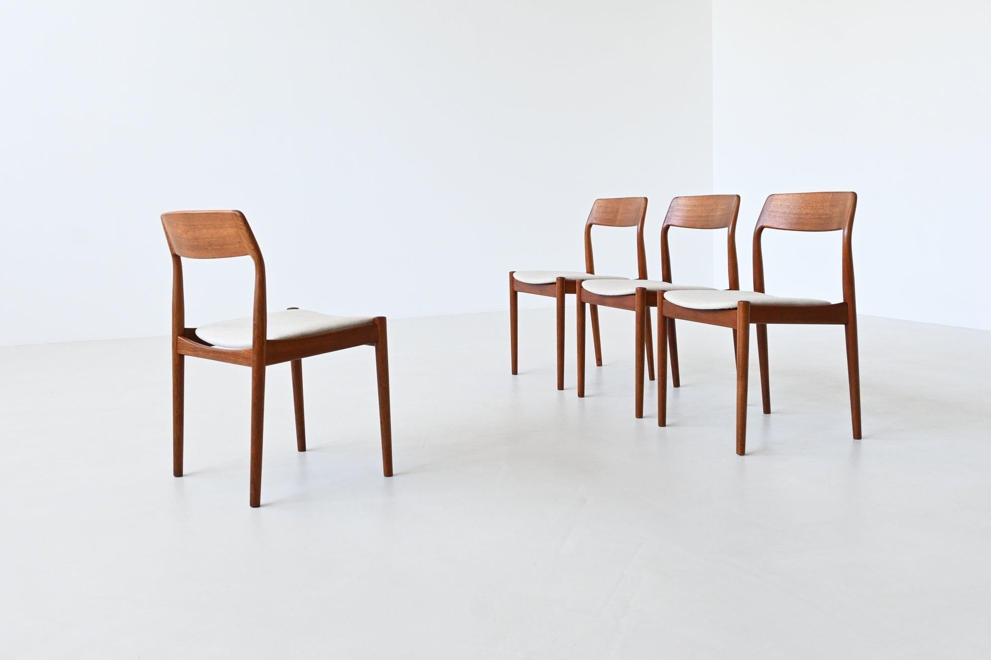 Mid-20th Century Johannes Norgaard dining chairs in teak and wool Denmark 1963