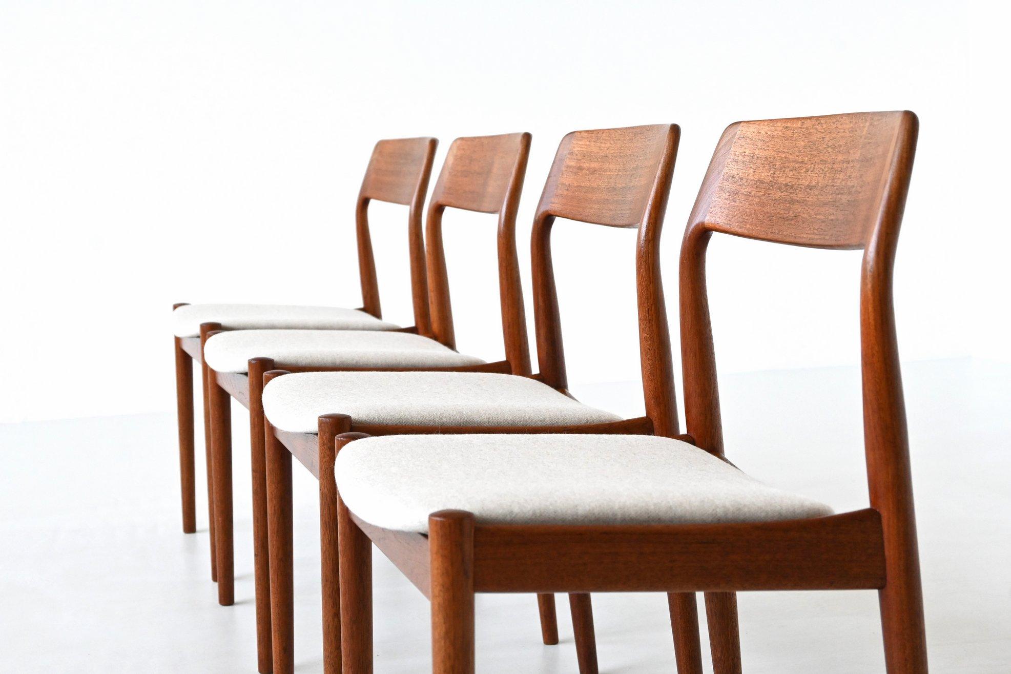 Johannes Norgaard dining chairs in teak and wool Denmark 1963 1