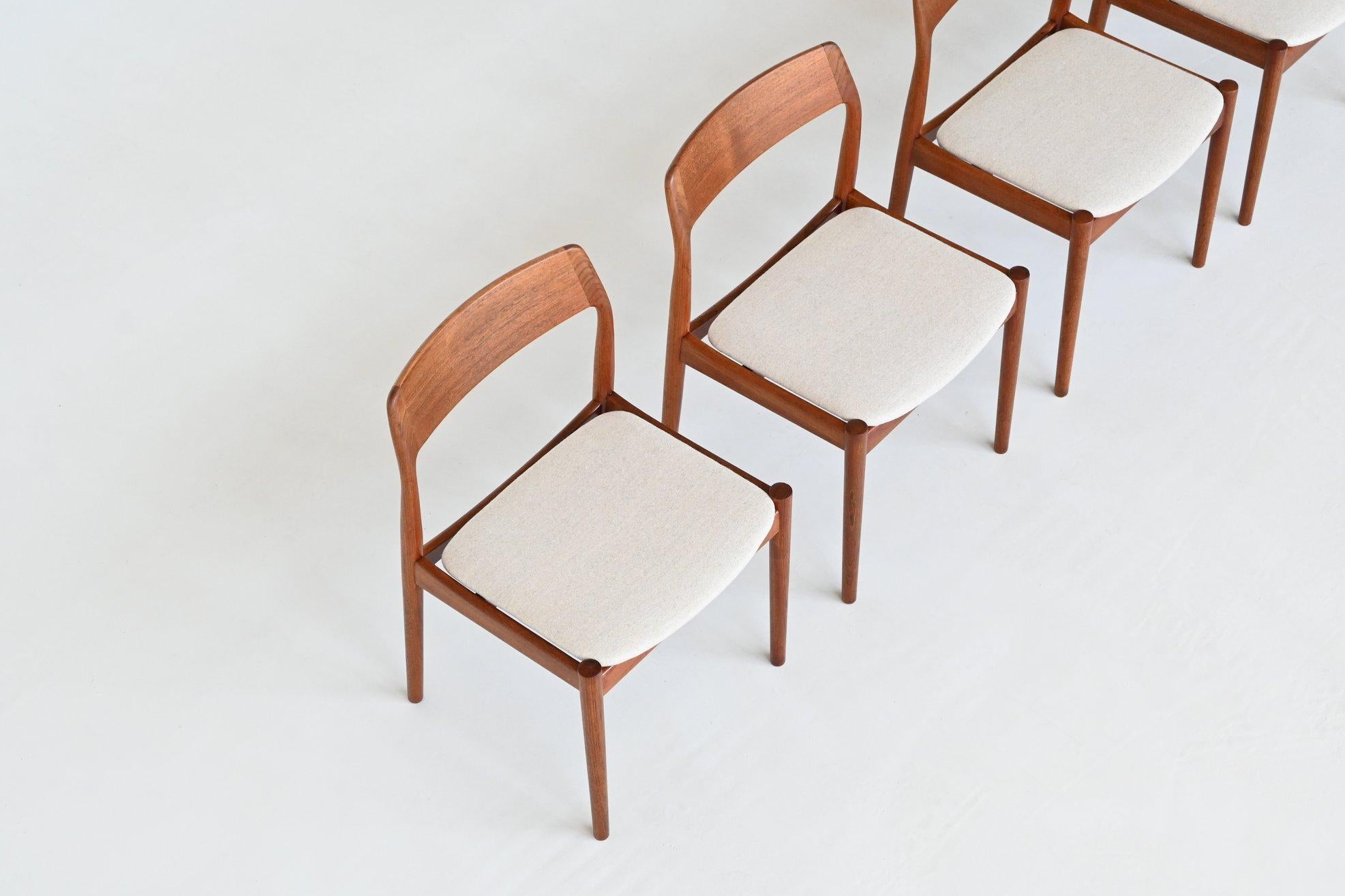 Johannes Norgaard dining chairs in teak and wool Denmark 1963 2