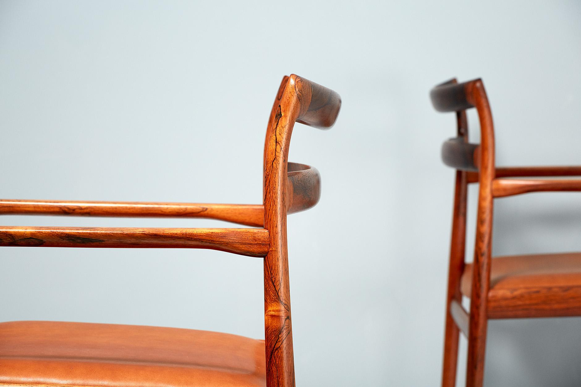 Leather Johannes Nørgaard Pair of Rosewood Danish Armchairs, 1960s For Sale