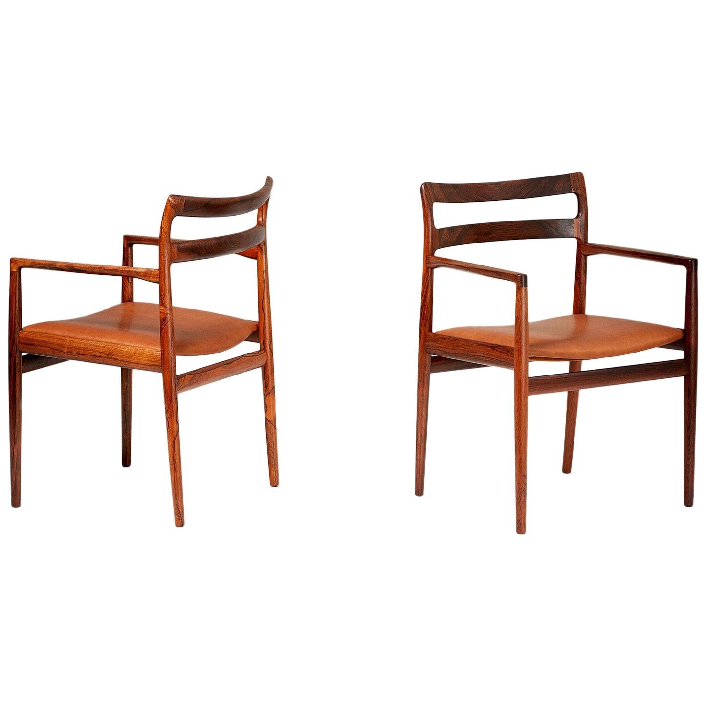 Johannes Nørgaard Pair of Rosewood Danish Armchairs, 1960s