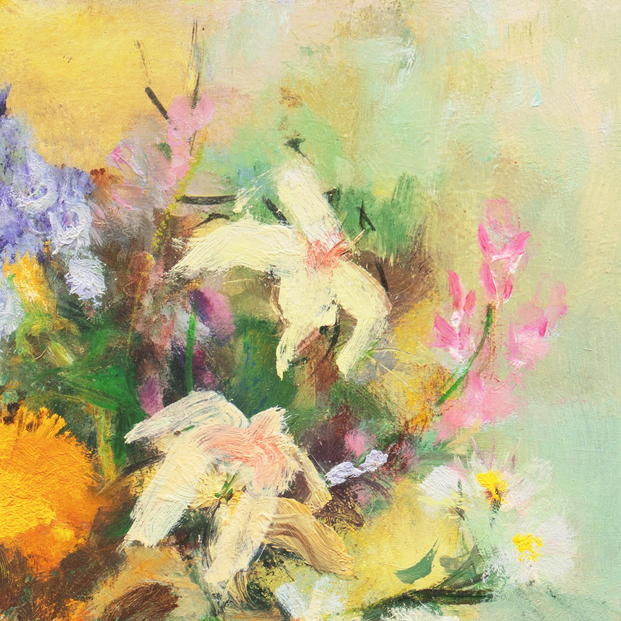 'Bouquet di fiori selvatici', natura morta floreale post-impressionista - Still-Life Painting Marrone di Johannes