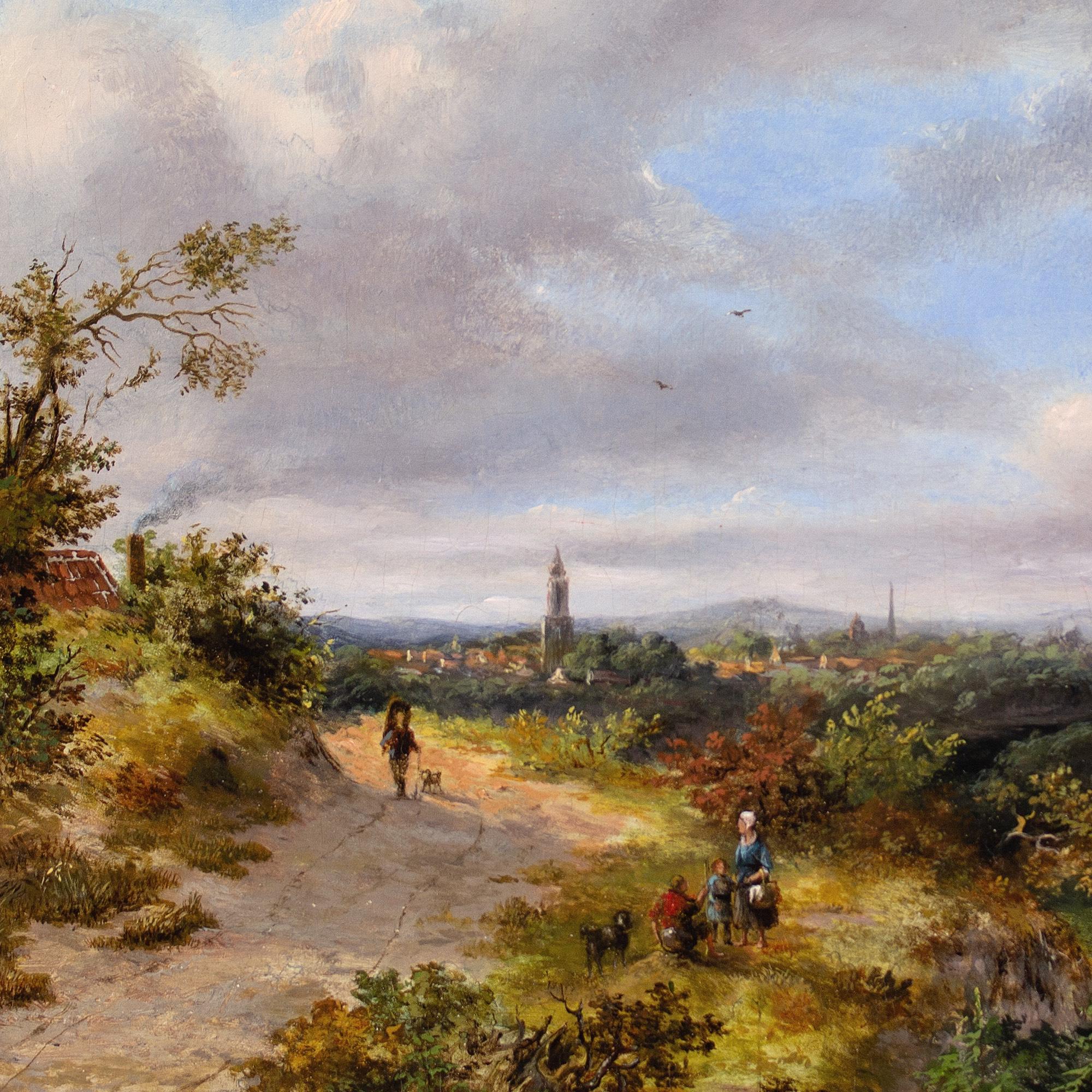Johannes Philippus Galjaard, Figures On A Rural Track With Town Beyond For Sale 4