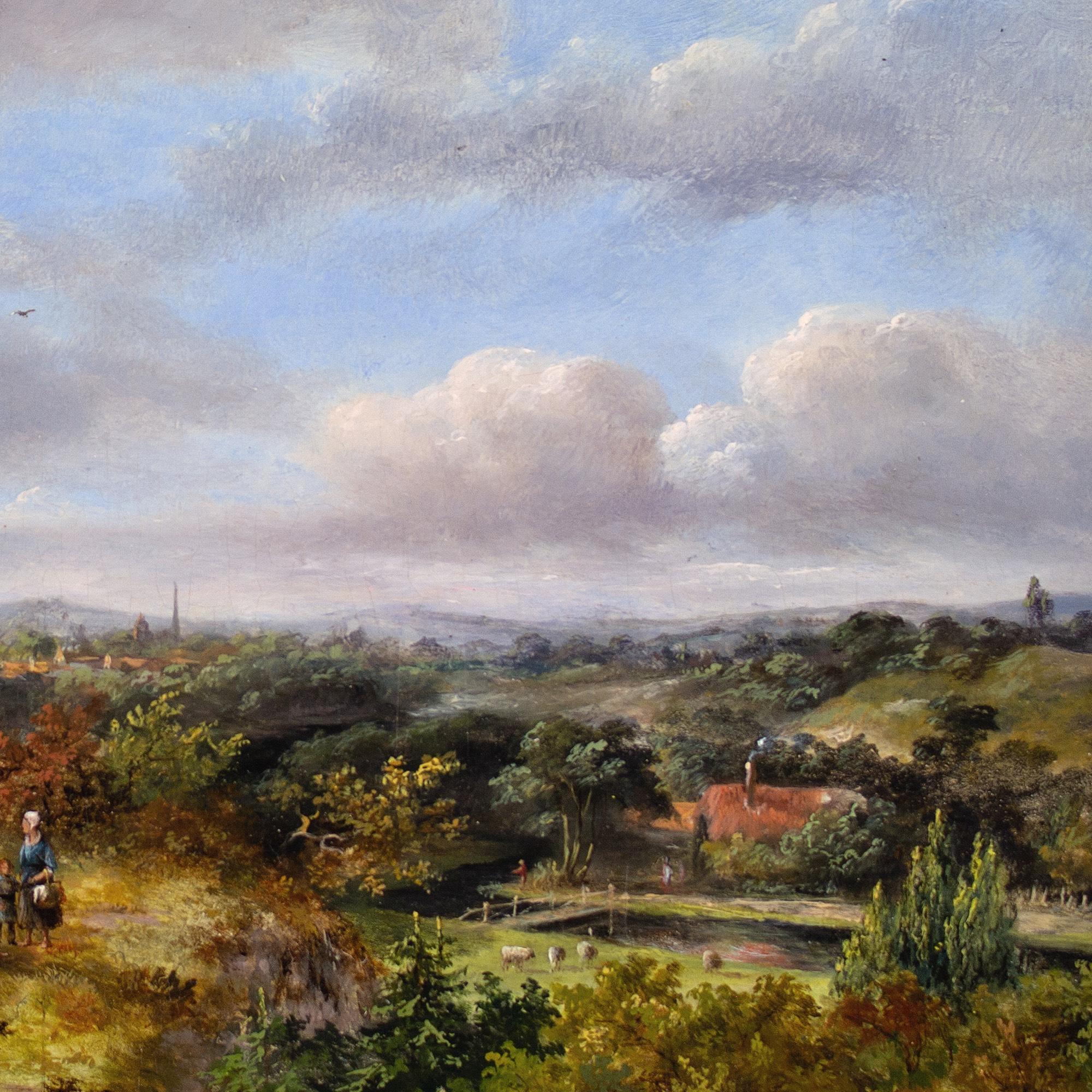 Johannes Philippus Galjaard, Figures On A Rural Track With Town Beyond For Sale 5