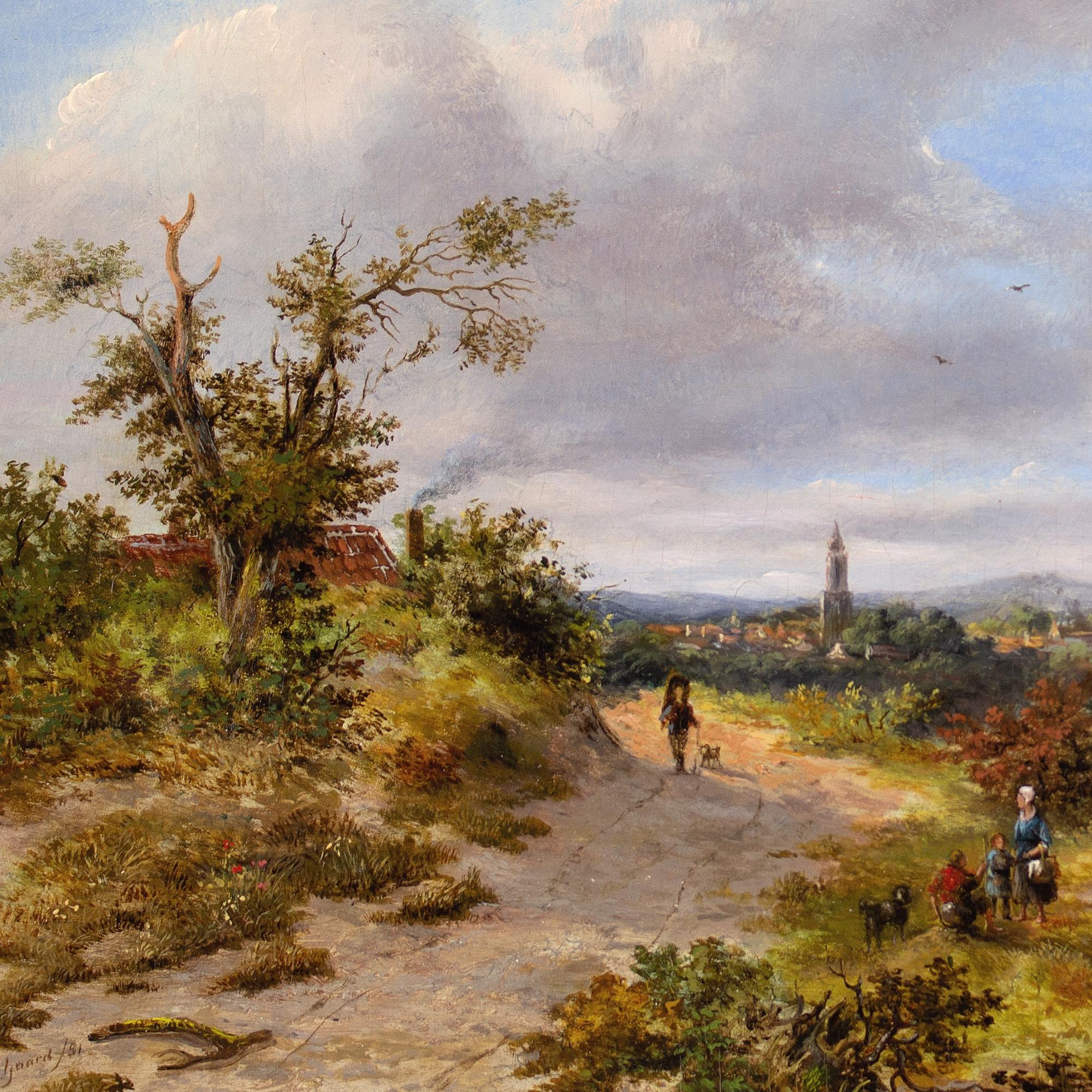 Johannes Philippus Galjaard, Figures On A Rural Track With Town Beyond For Sale 6