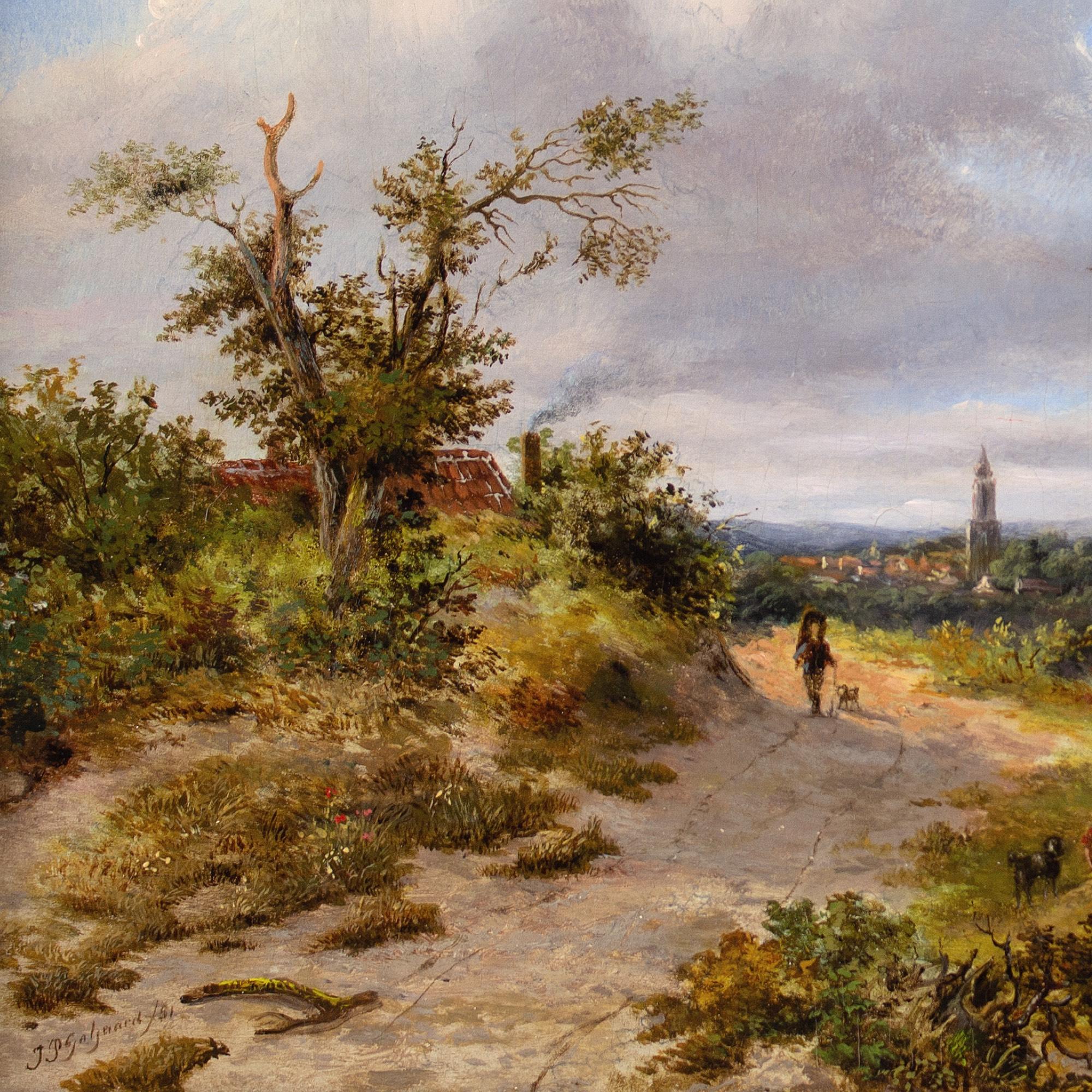 Johannes Philippus Galjaard, Figures On A Rural Track With Town Beyond For Sale 7