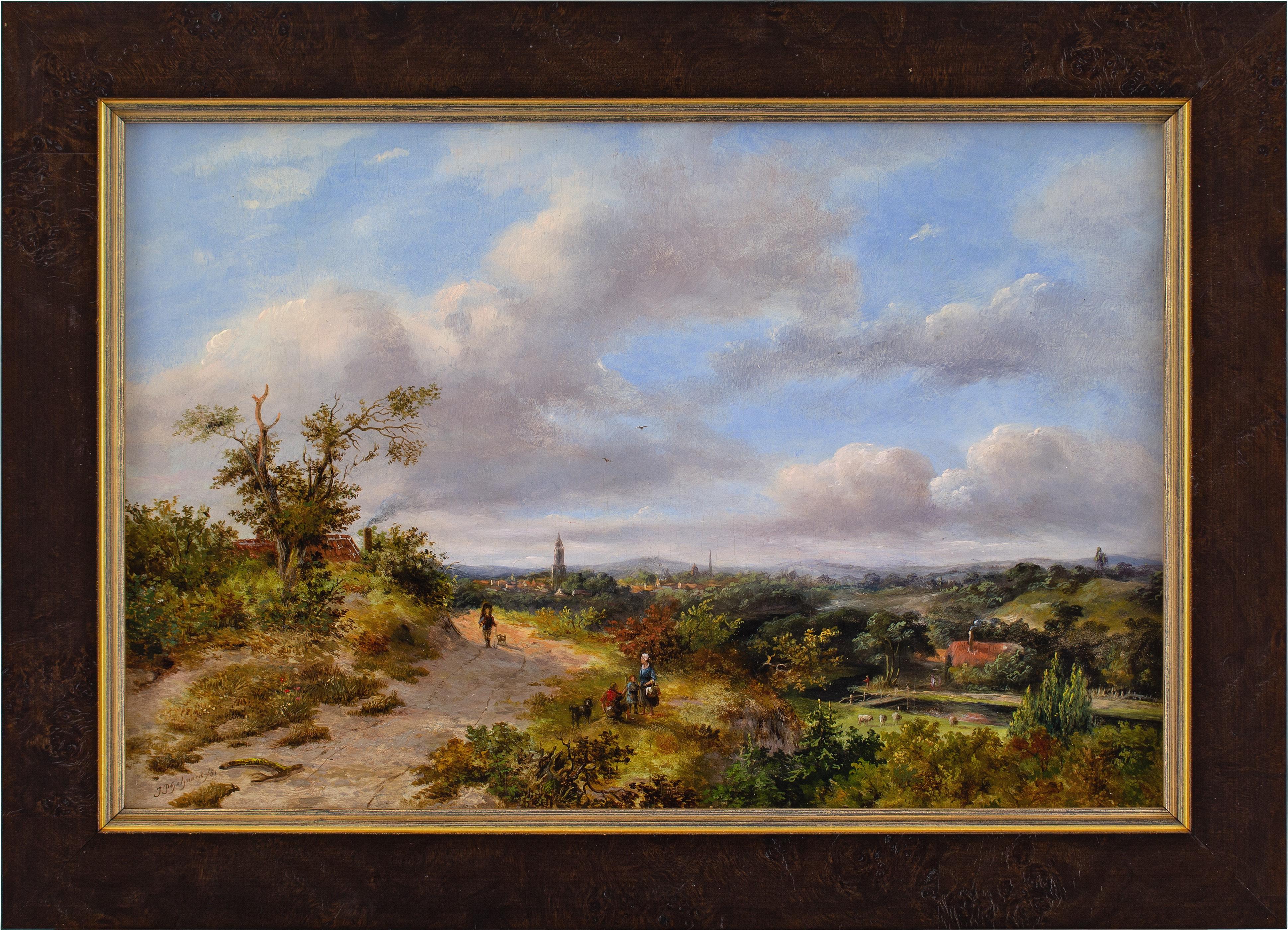 Johannes Philippus Galjaard, Figuren auf einem ländlichen Training mit der Stadt dahinter