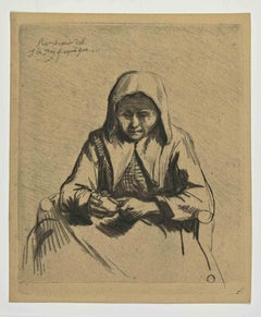 Antique Portrait of Woman after Rembrandt - Etching by J. P. De Frey - 19th century