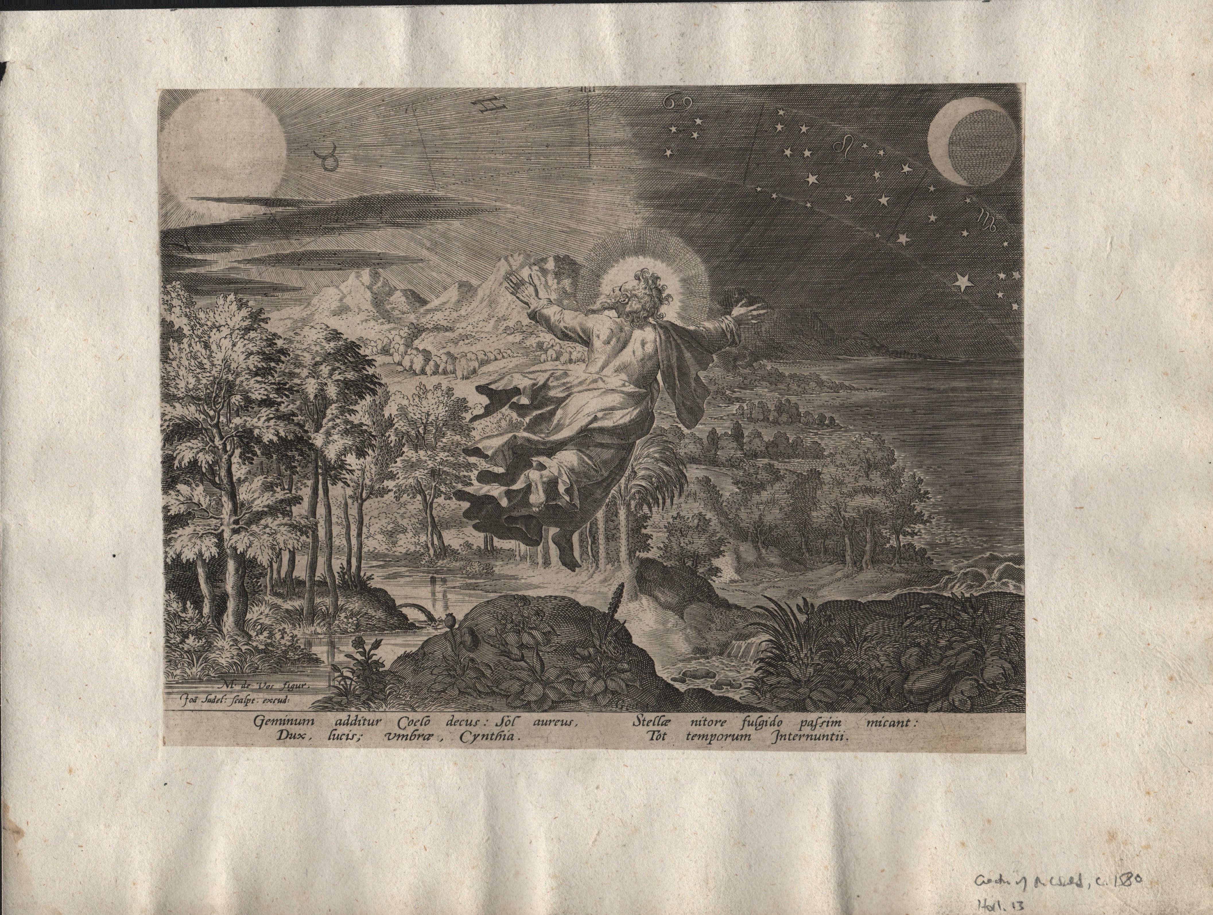 Creation! Sun, Moon, Stars - Framed 1584 Old Master Engraving Religious Bible For Sale 1