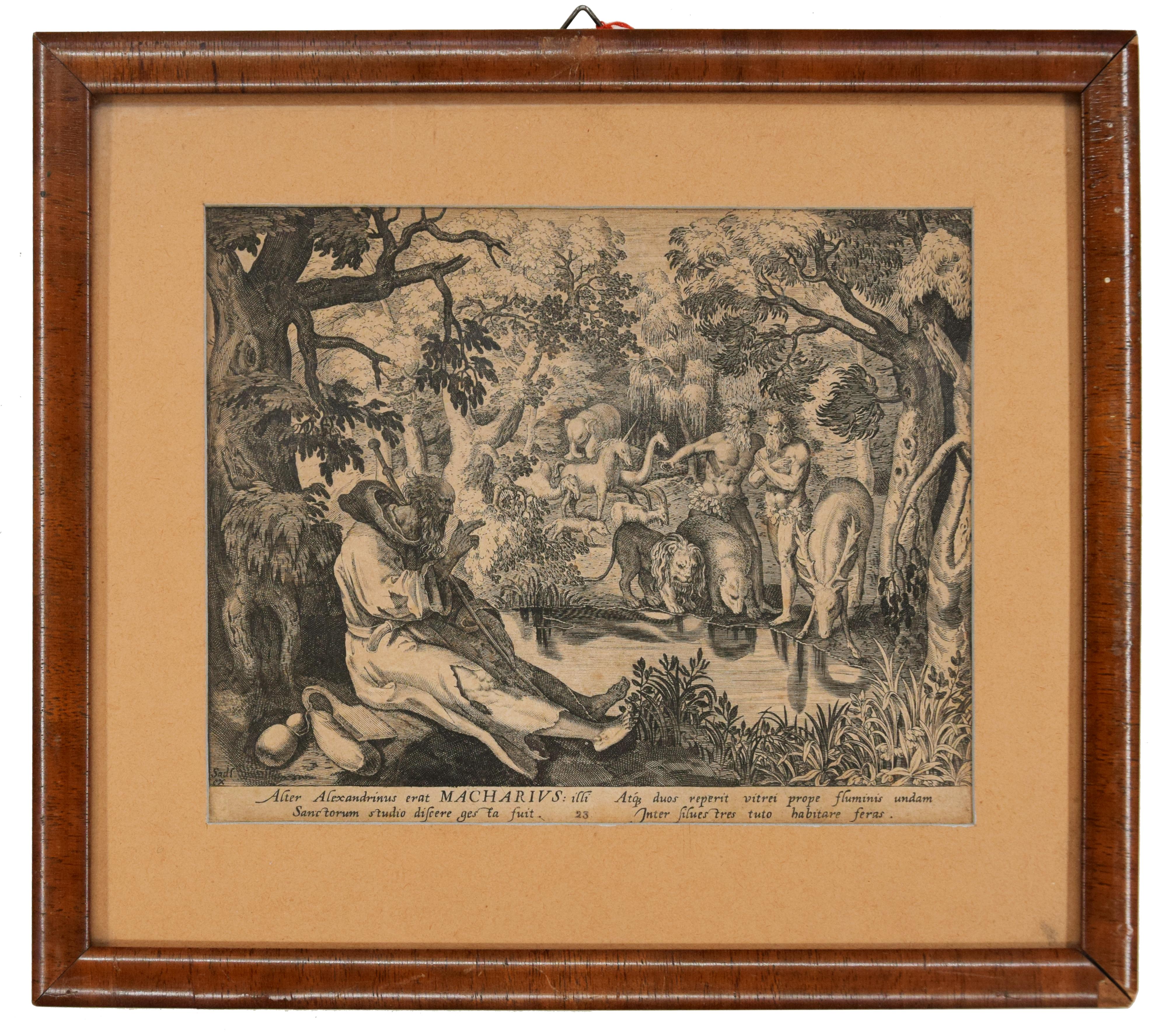 Hermit Macharius of Alexandria - Original Etching by Johannes Sadeler - Print by Johannes Sadeler I