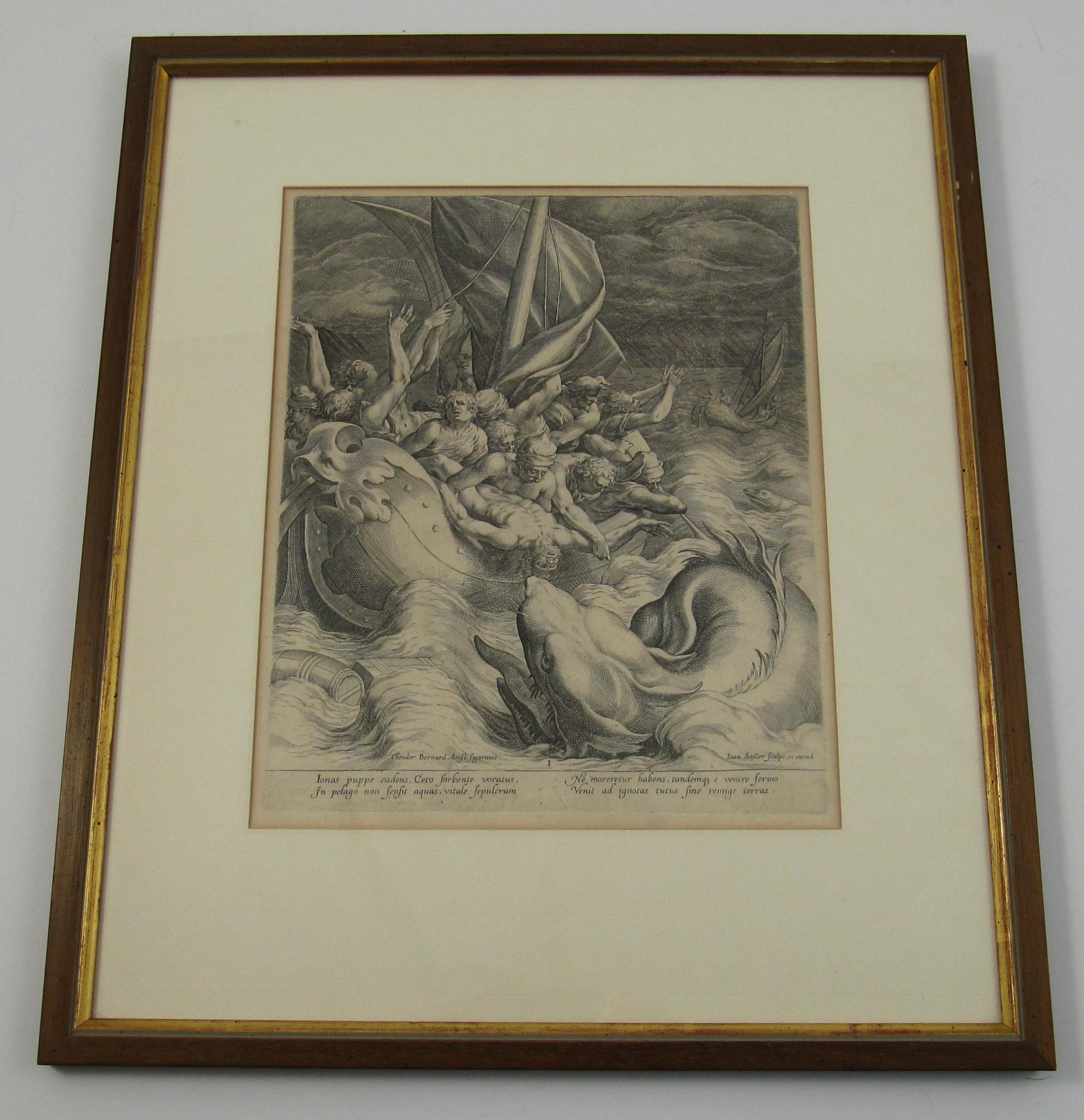 Johannes Sadeler I (Flemish 1550-1600) – Engraving 1582 - Jonah and the Whale I For Sale 1