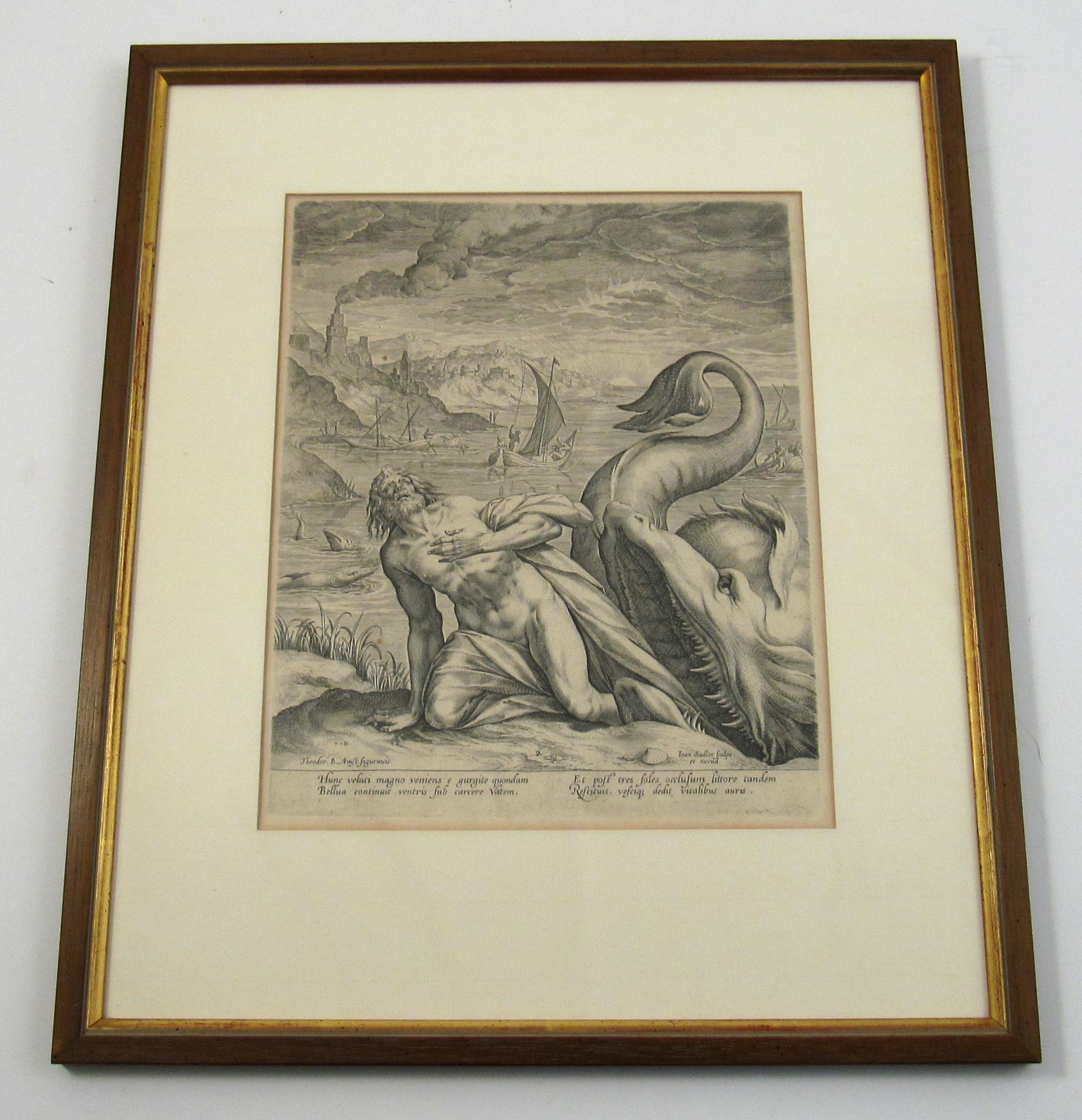 Johannes Sadeler I (Flemish 1550-1600) – Engraving 1582 - Jonah and the Whale II For Sale 1