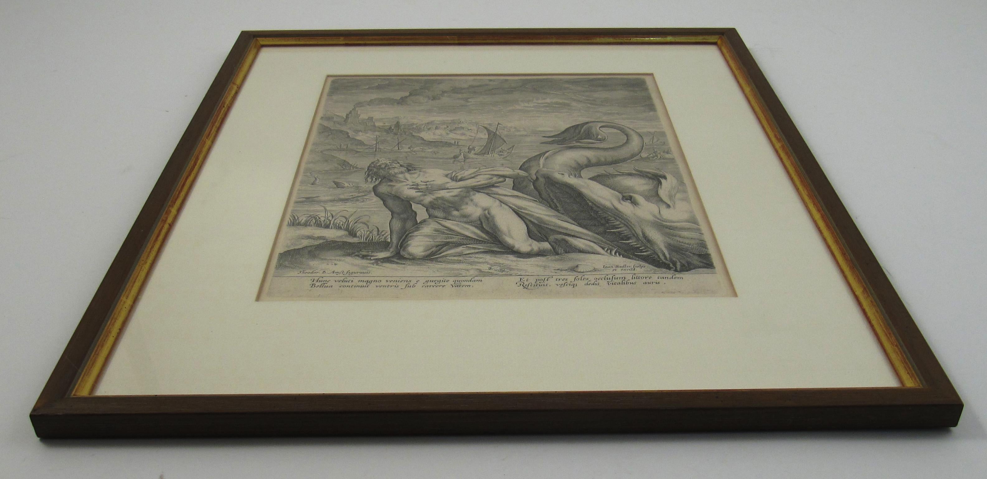 Johannes Sadeler I (Flemish 1550-1600) – Engraving 1582 - Jonah and the Whale II For Sale 2