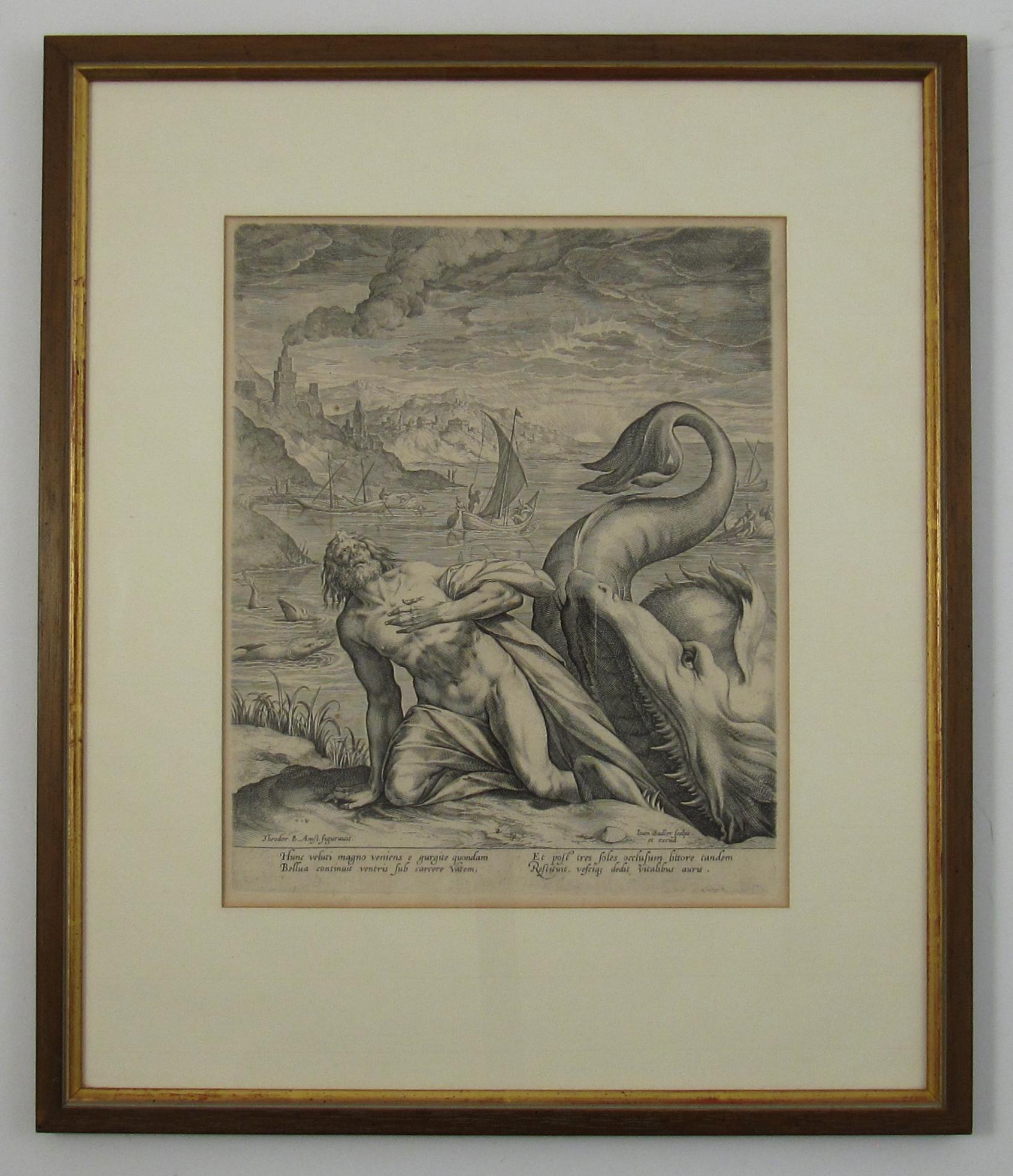 Johannes Sadeler I (Flemish 1550-1600) – Engraving 1582 - Jonah and the Whale II For Sale 3