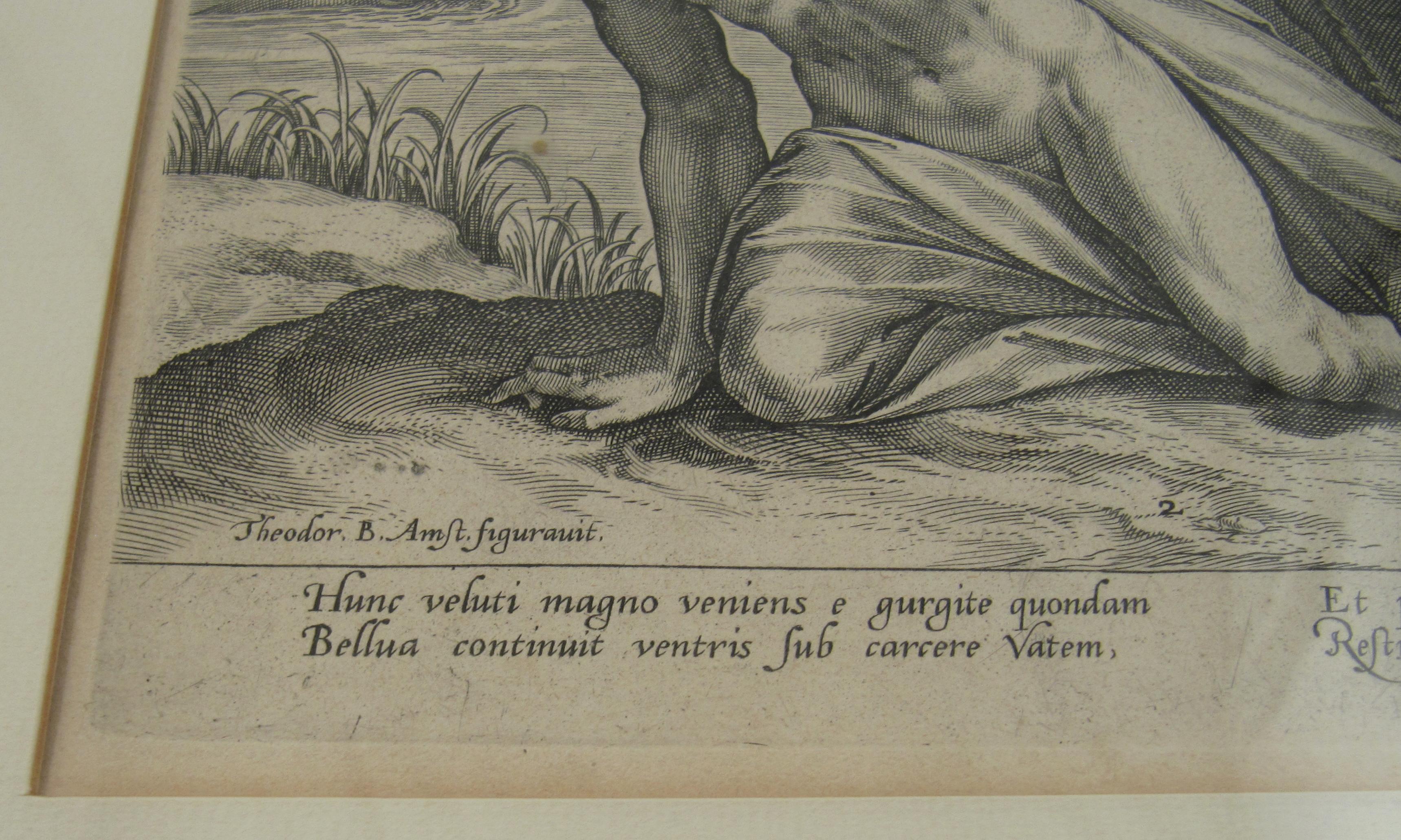 Johannes Sadeler I (Flemish 1550-1600) - Kupferstich 1582 - The Jonah and the Whale II im Angebot 5
