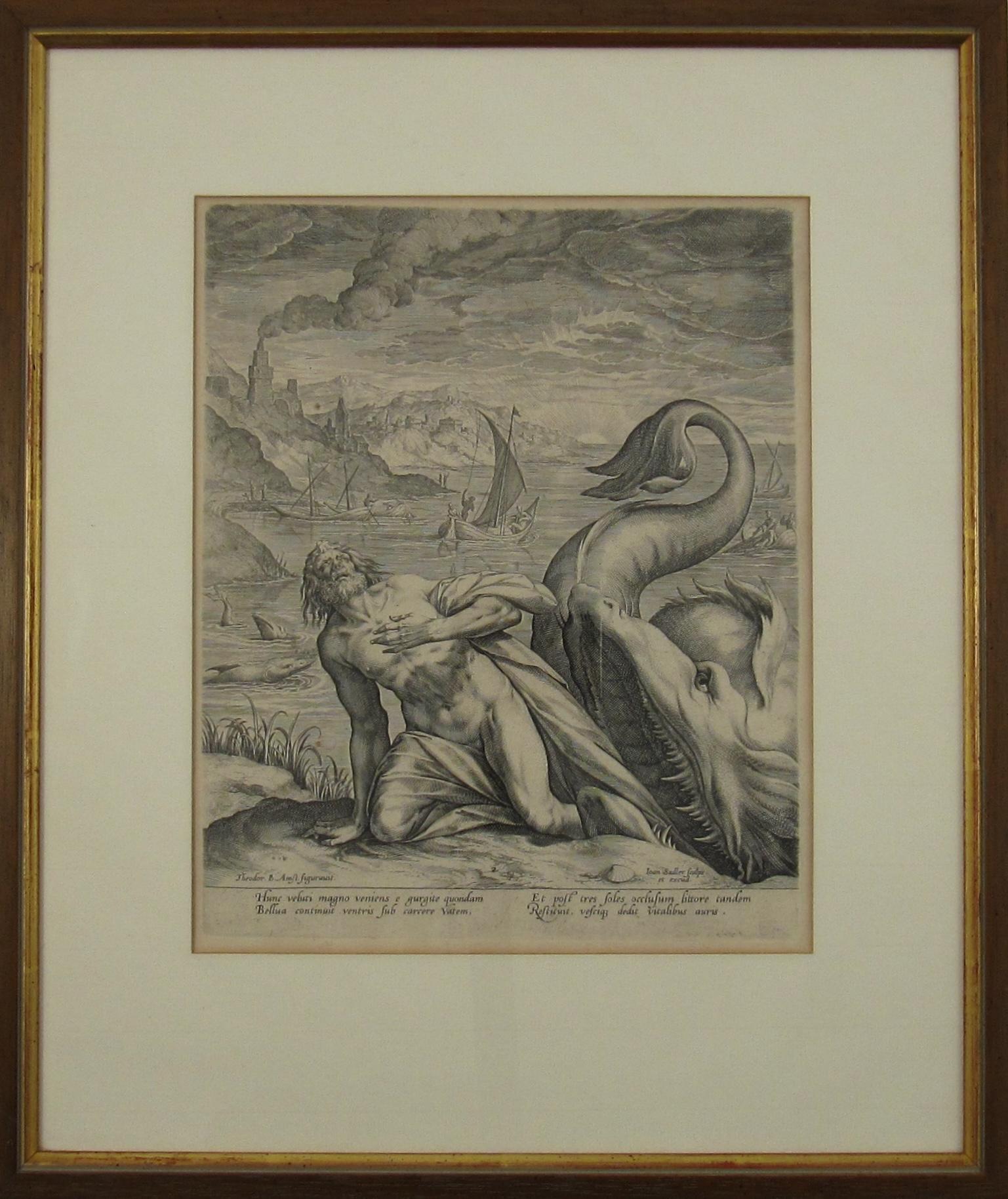 Johannes Sadeler I
(Flemish, ∗ 1550 in Brussels, Belgium – † 1600 Venice, Italy)

Jonah Spat Up by the Whale (Sheet II)

Engraved by Sadeler after an image created by Theodor Bernard aka Dirck Barendsz (Dutch, Born 1534 and died 1592 in