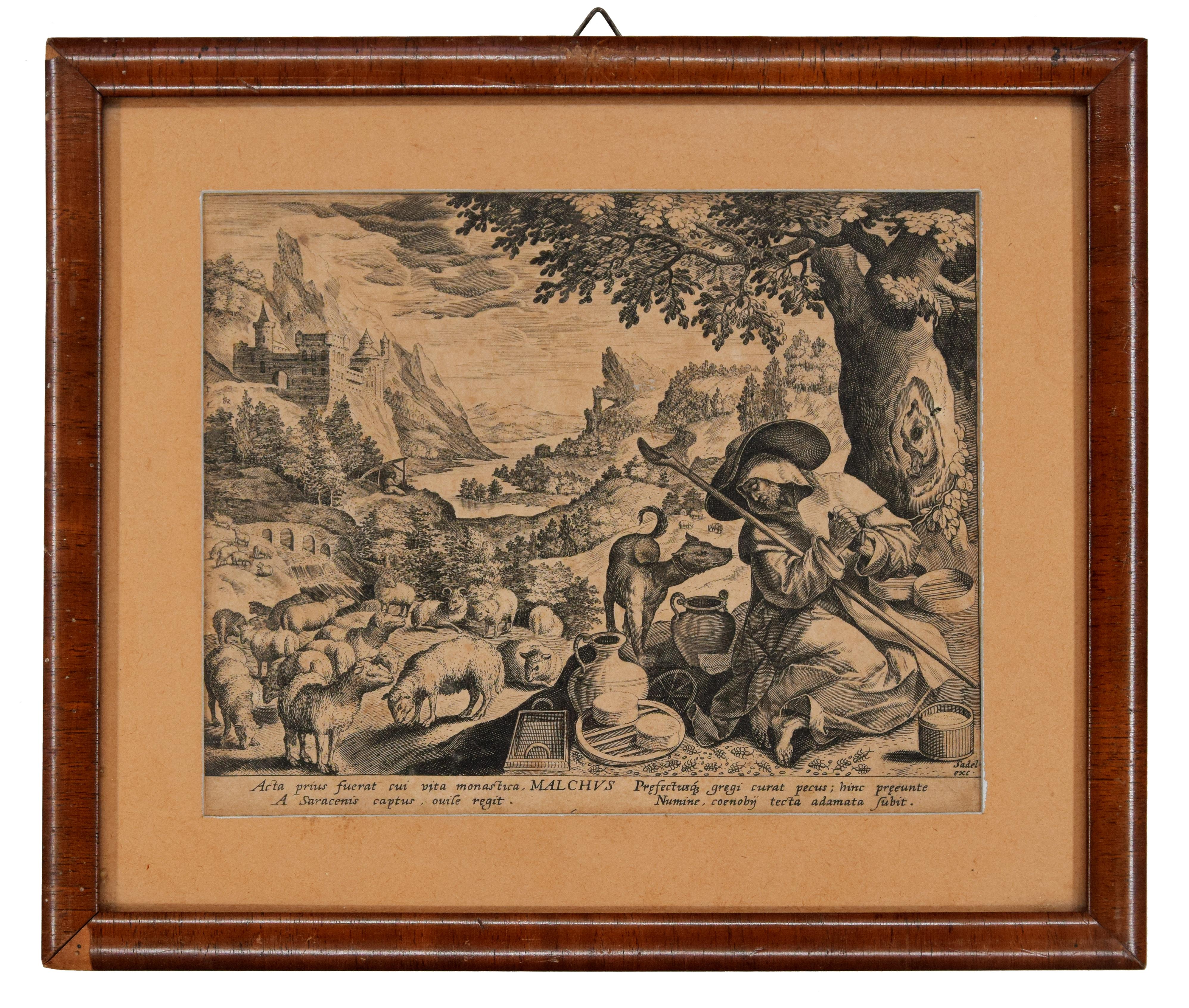 Malchus de Chalcis en tant qu'hérmit - Gravure de Johannes Sadeler - Print de Johannes Sadeler I